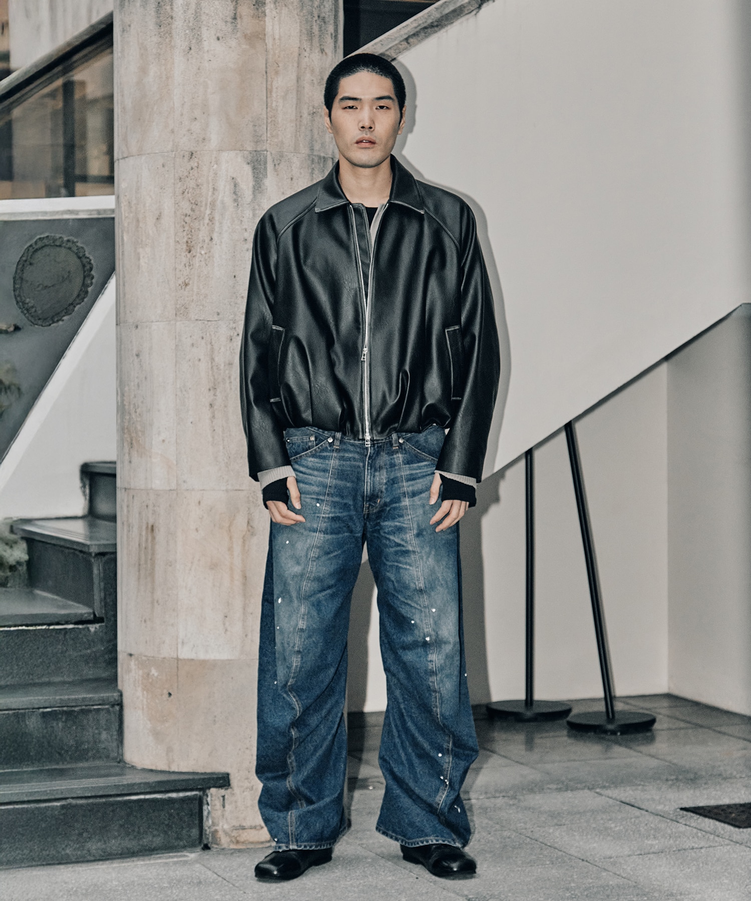 BALOON ZIP UP JACKET FAUX LEATHER CONZ