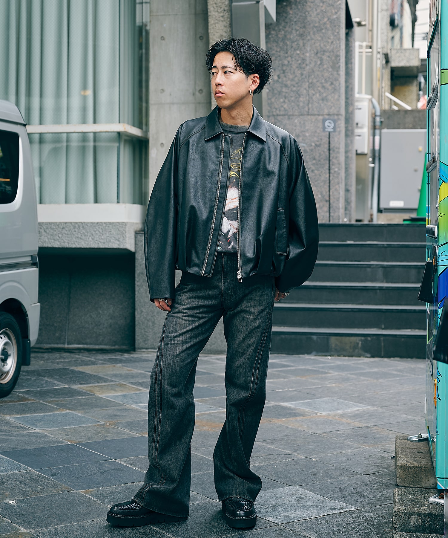 BALOON ZIP UP JACKET FAUX LEATHER CONZ