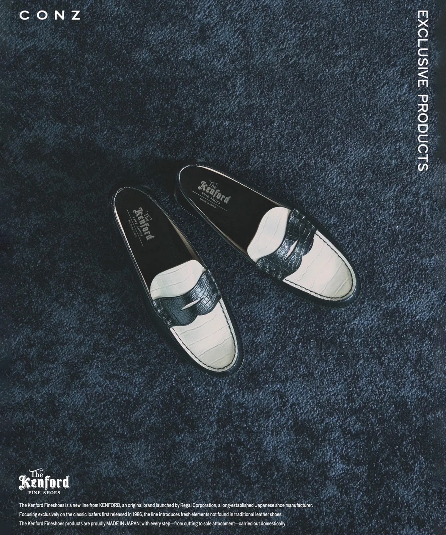 別注 EMBOSSED LOAFERS BLACK WHITE CROCODILE COMBI The Kenford FINESHOES