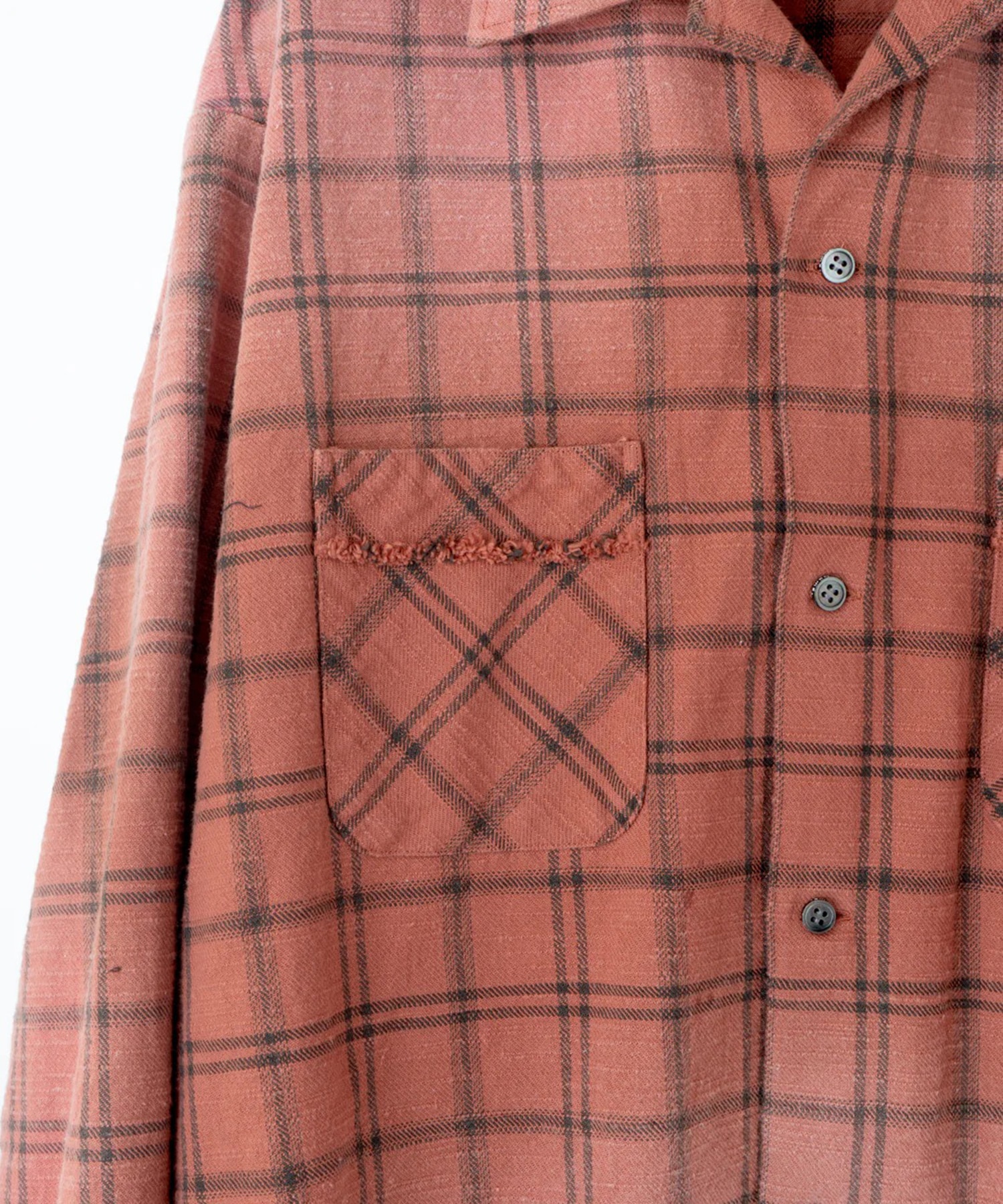 COTTON FLANNEL PLAID OPEN COLLAR SHIRT : DISTRESSED Name.