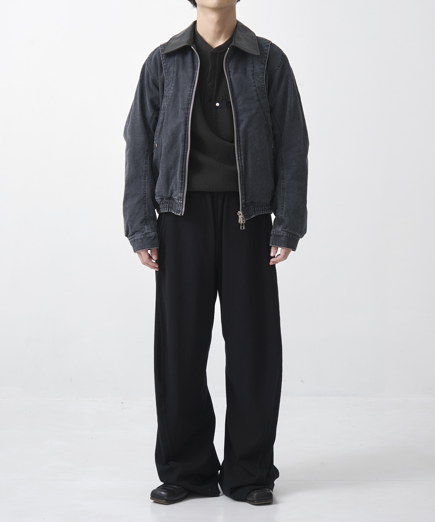 別注 Leather collar utility jacket NVRFRGT