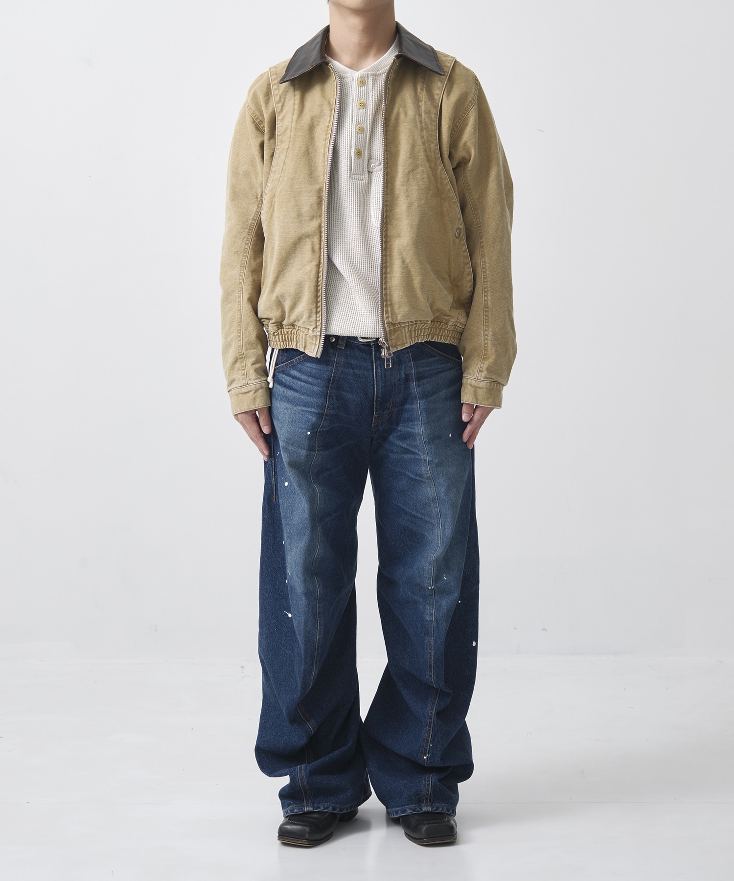 別注 Leather collar utility jacket NVRFRGT