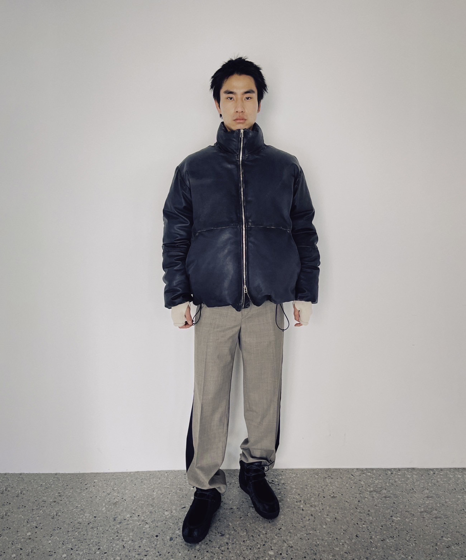 Damaged Leather Down Jacket soe