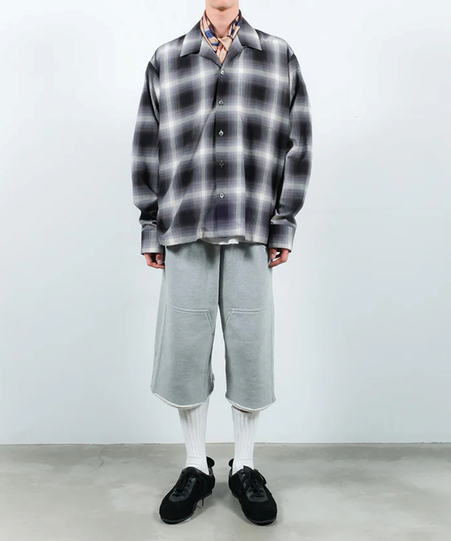 CHECK OPEN COLLAR SHIRT JieDa