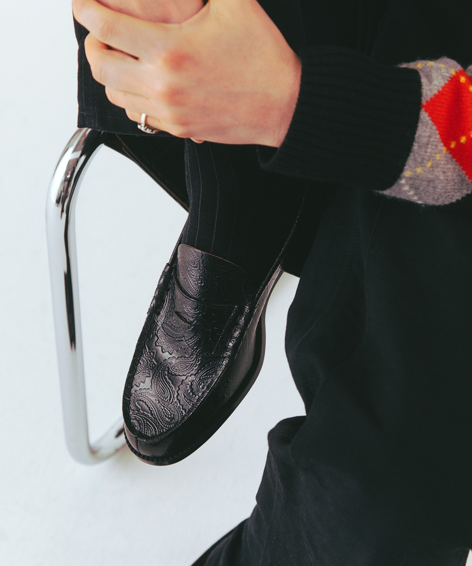 EMBOSSED LOAFERS BLACK PAISLEY The Kenford FINESHOES