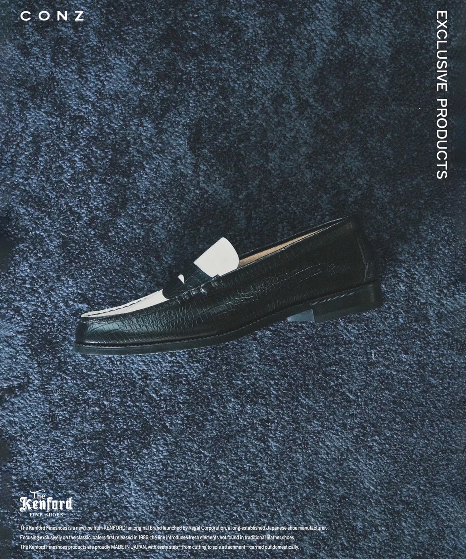 別注 EMBOSSED LOAFERS BLACK WHITE CROCODILE COMBI The Kenford FINESHOES