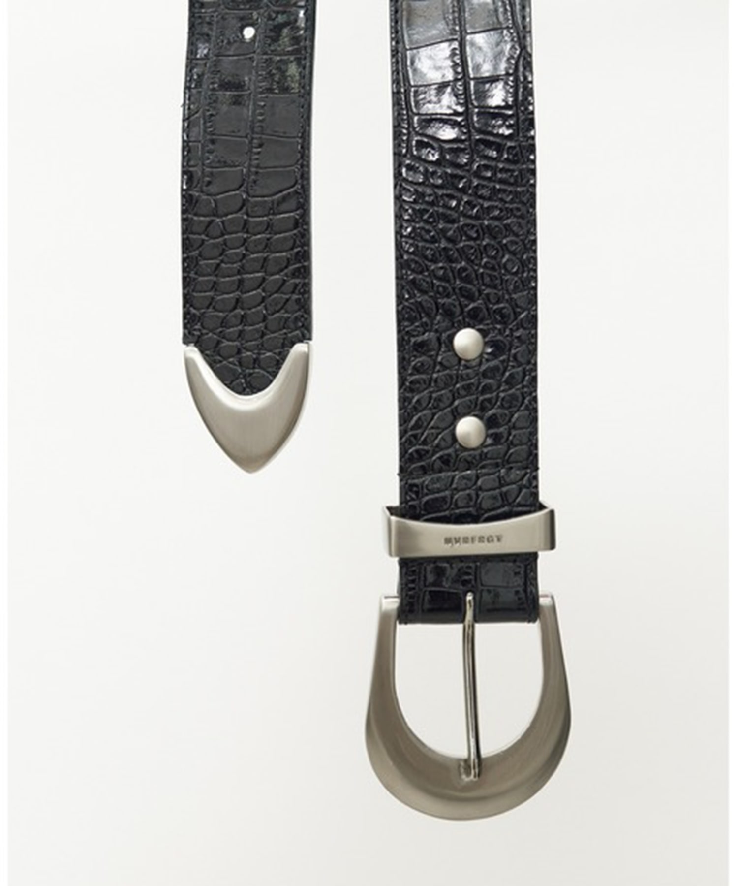 CROCODILE EMBOSSED LEATHETR BELT NVRFRGT