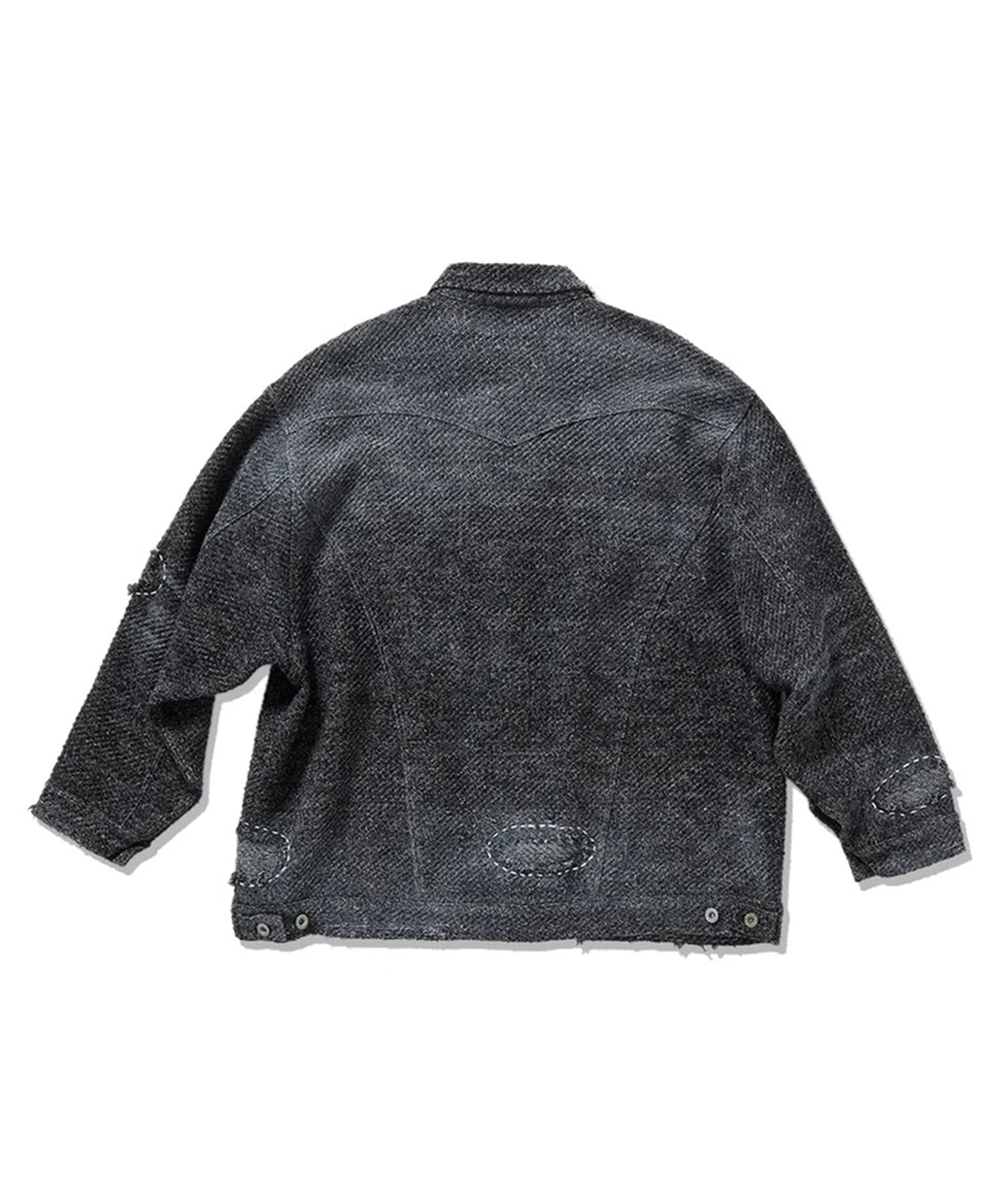 Hard Damaged Black Denim Knit Jacket gim context