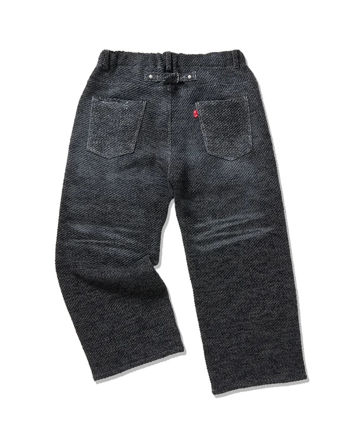 Hard Damaged Double Knee Black Denim Knit Pants gim context