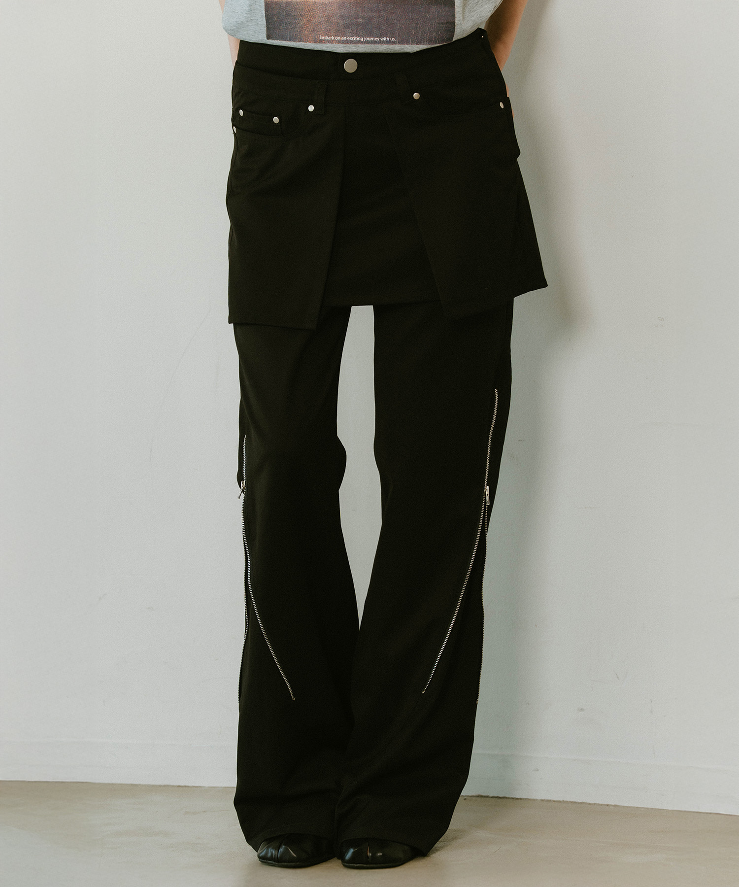 2piece zip flare pants 