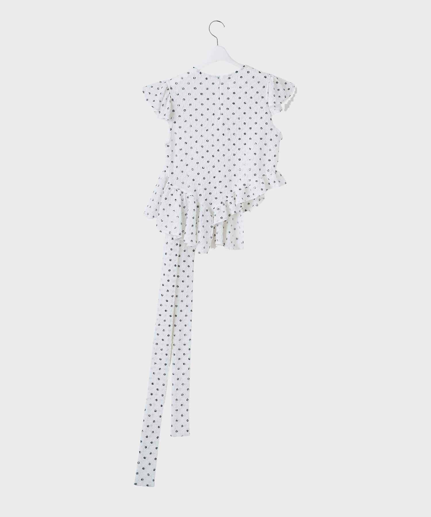 Polka dot print frilled tops naokitomizuka