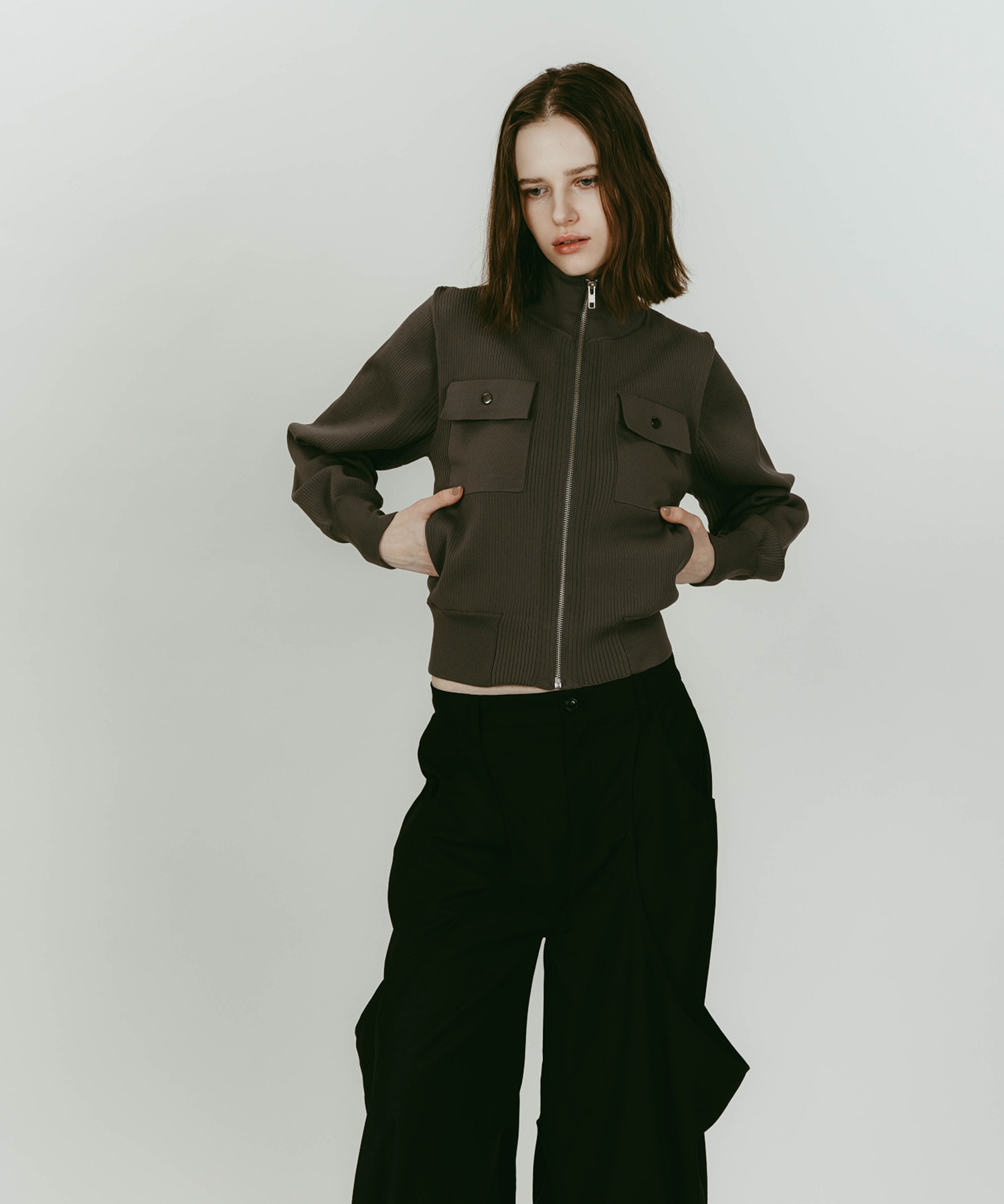 pocket zip up knit 