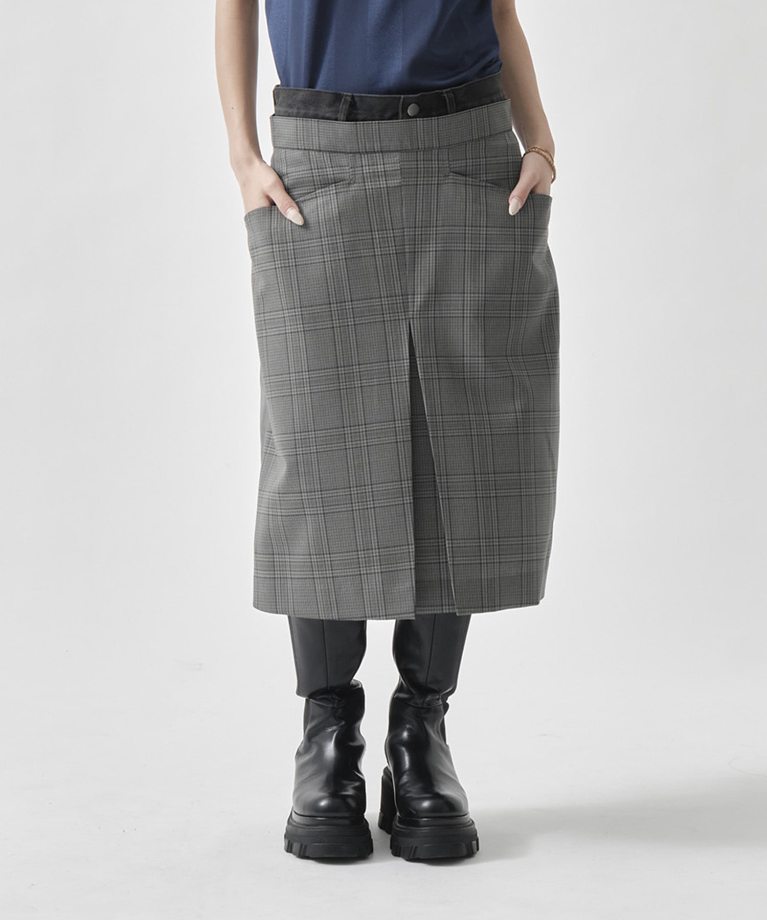 Wool Check Box Pleats Skirt INSCRIRE