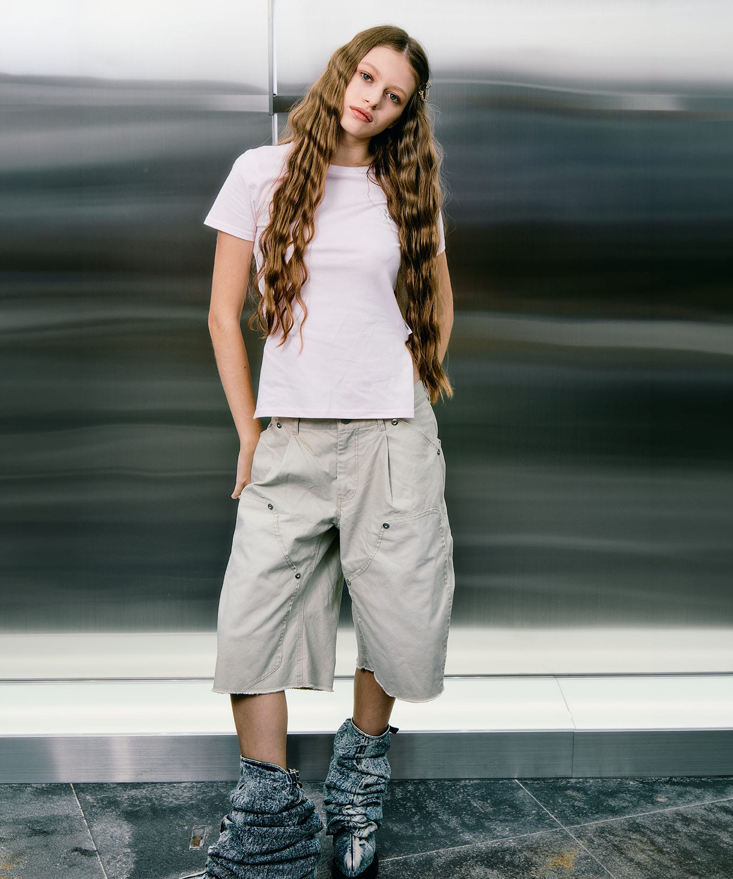 BASICKS×duck double knee curved leg shorts CONZ