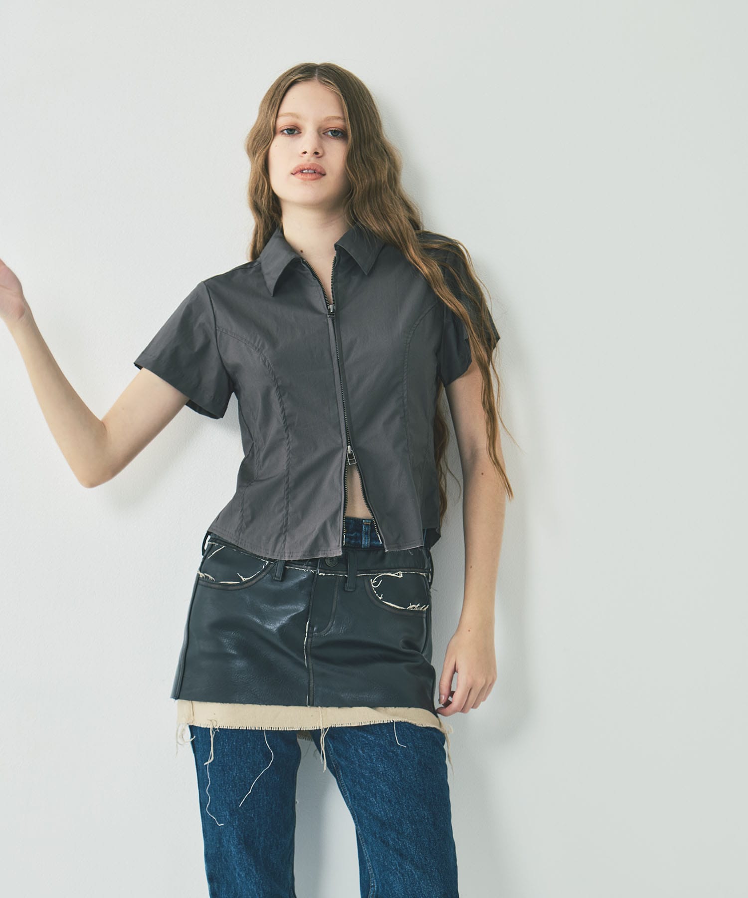fitted zip up shirt short sleeve CONZ