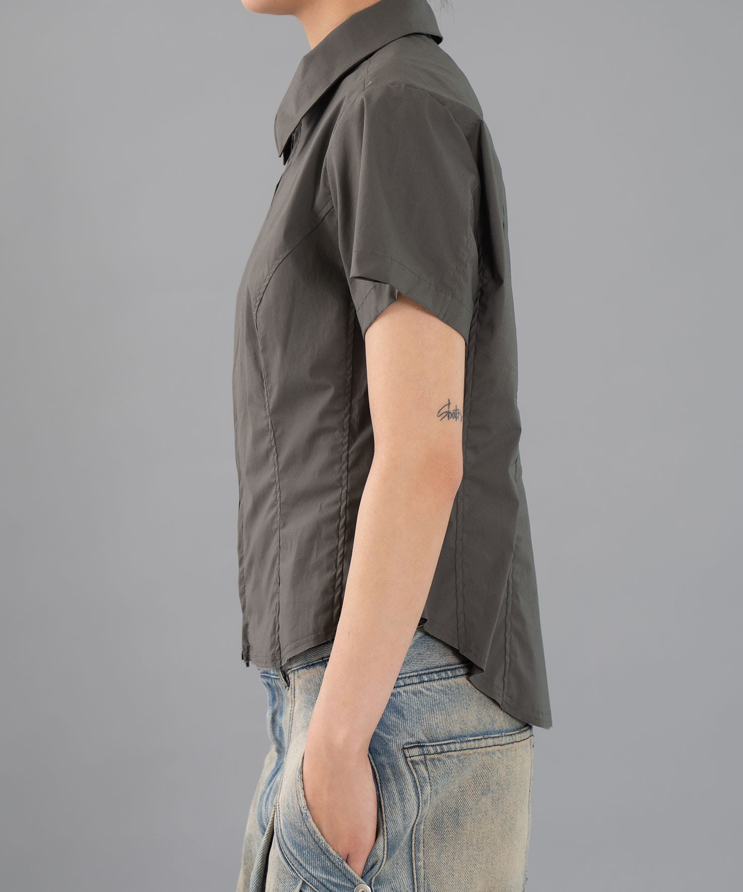 fitted zip up shirt short sleeve CONZ