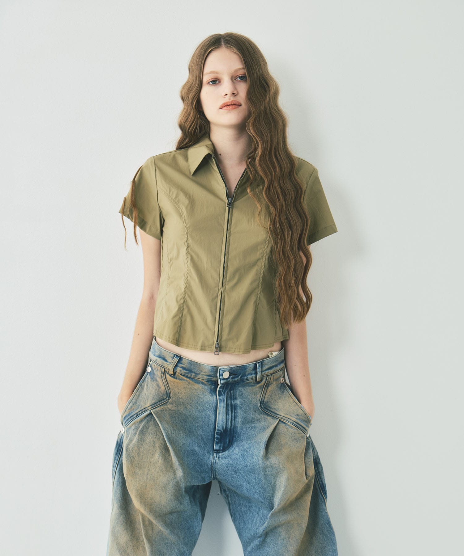 fitted zip up shirt short sleeve CONZ