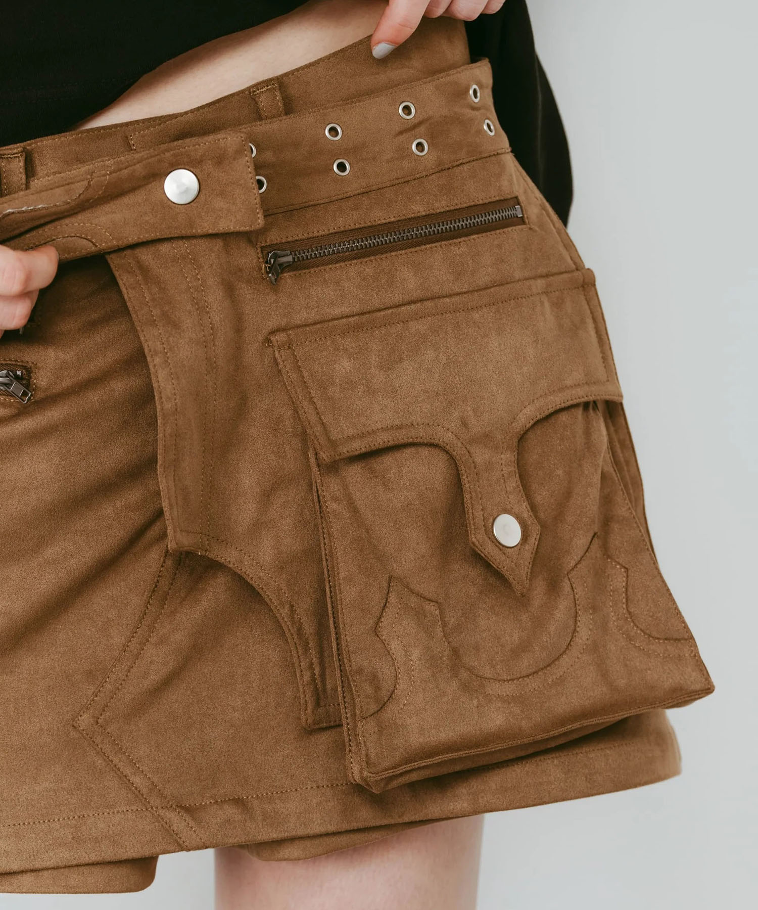 layered suede skort 