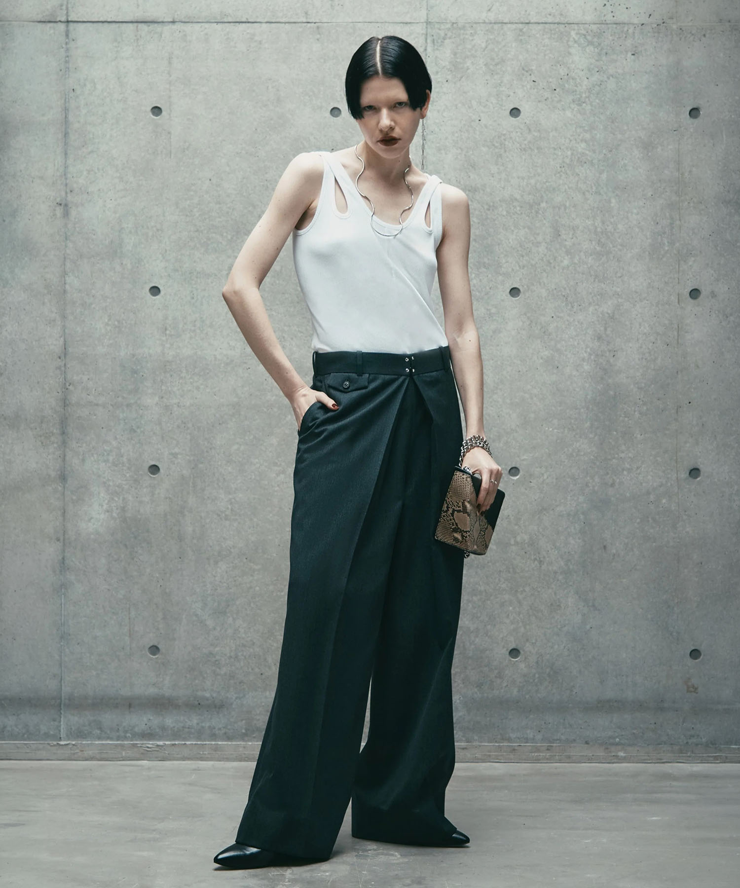 WOOL GABARDINE FOLDED WIDE TROUSERS JOHN LAWRENCE SULLIVANW