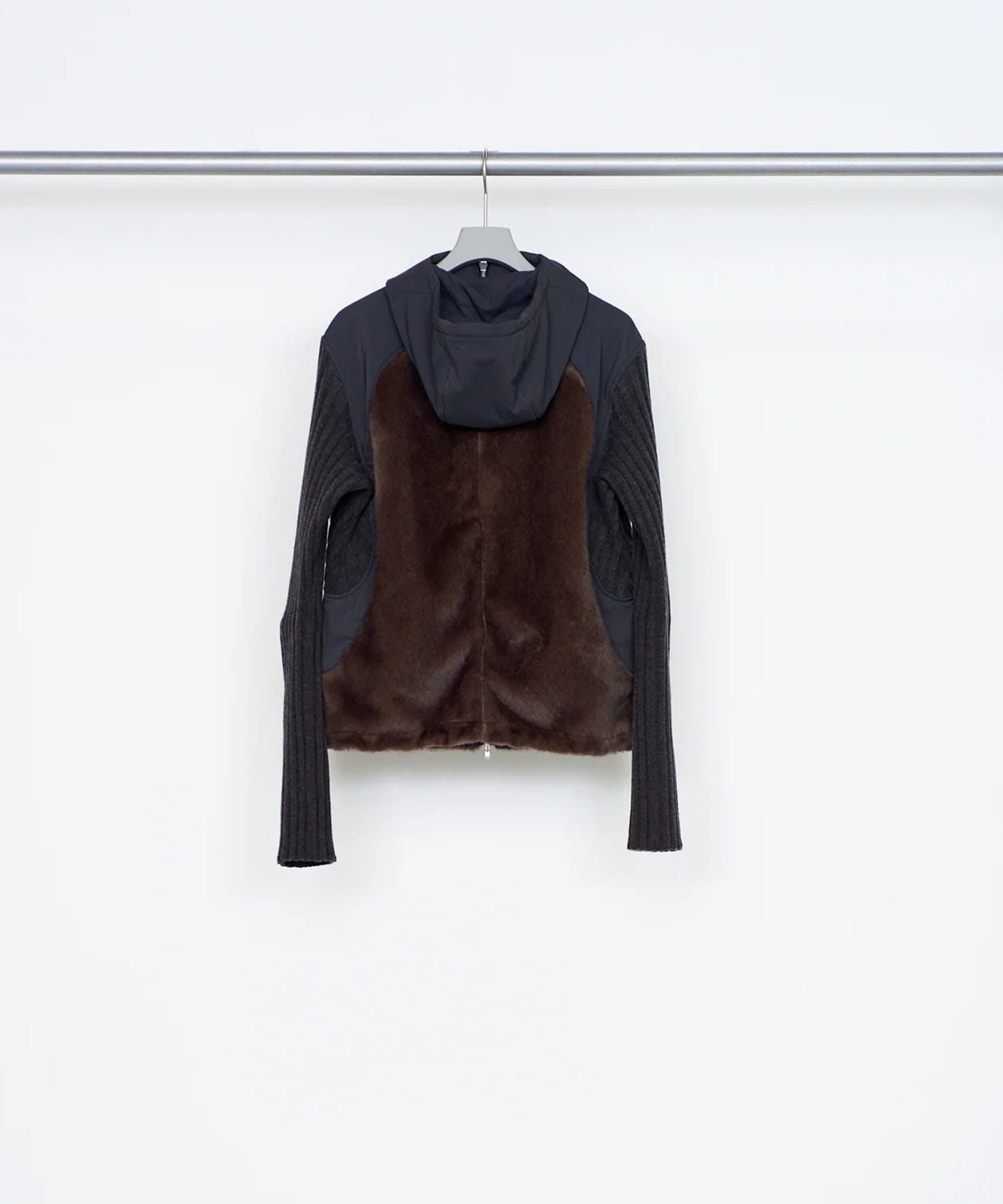 KNITTED SLEEVE PANELLED ZIP UP HOODED JACKET NVRFRGT