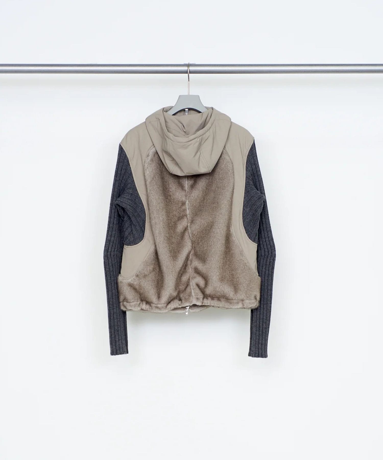 KNITTED SLEEVE PANELLED ZIP UP HOODED JACKET NVRFRGT