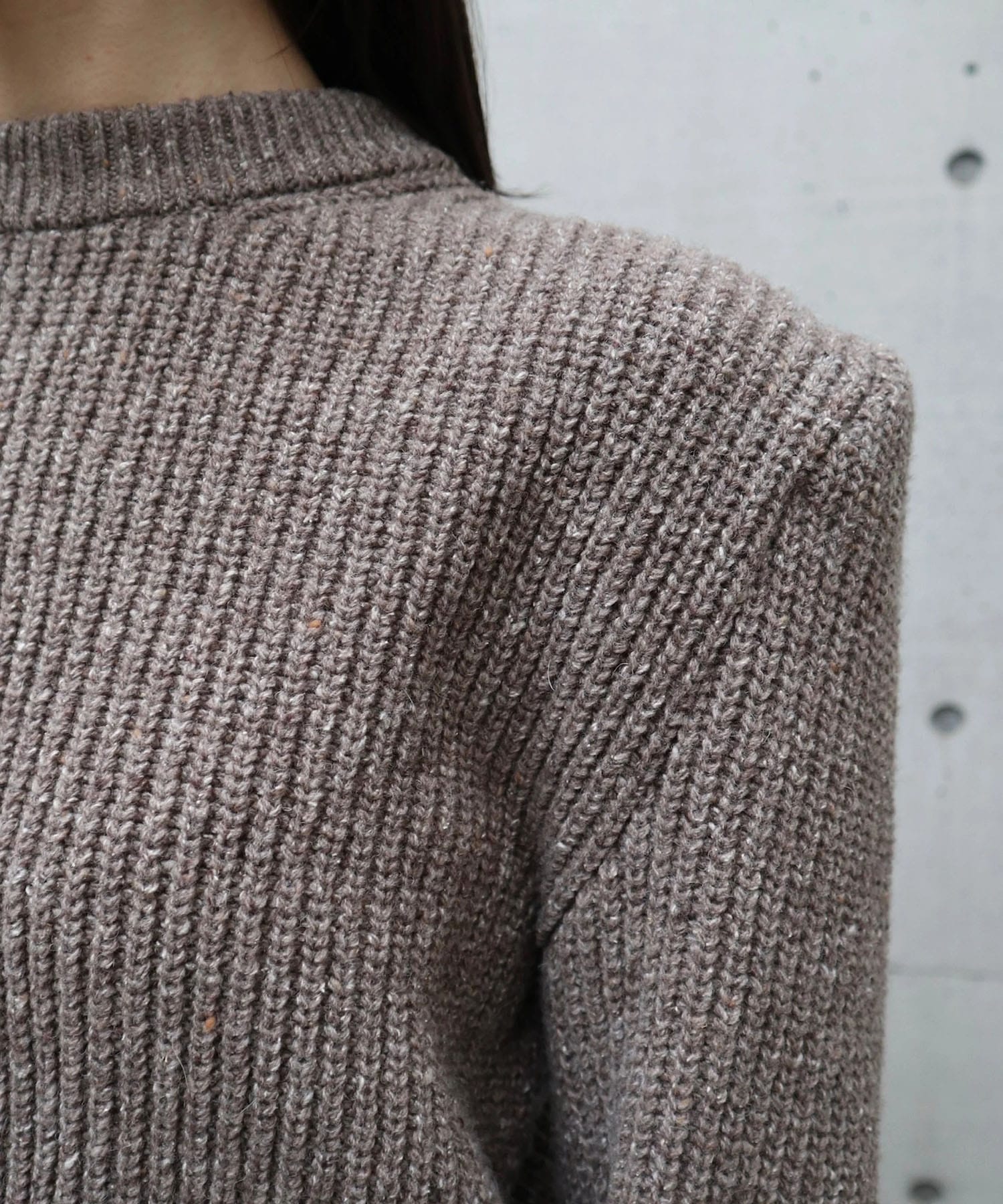 WOOL SILK POWER SHOULDER RIB KNIT SWEATER JOHN LAWRENCE SULLIVAN