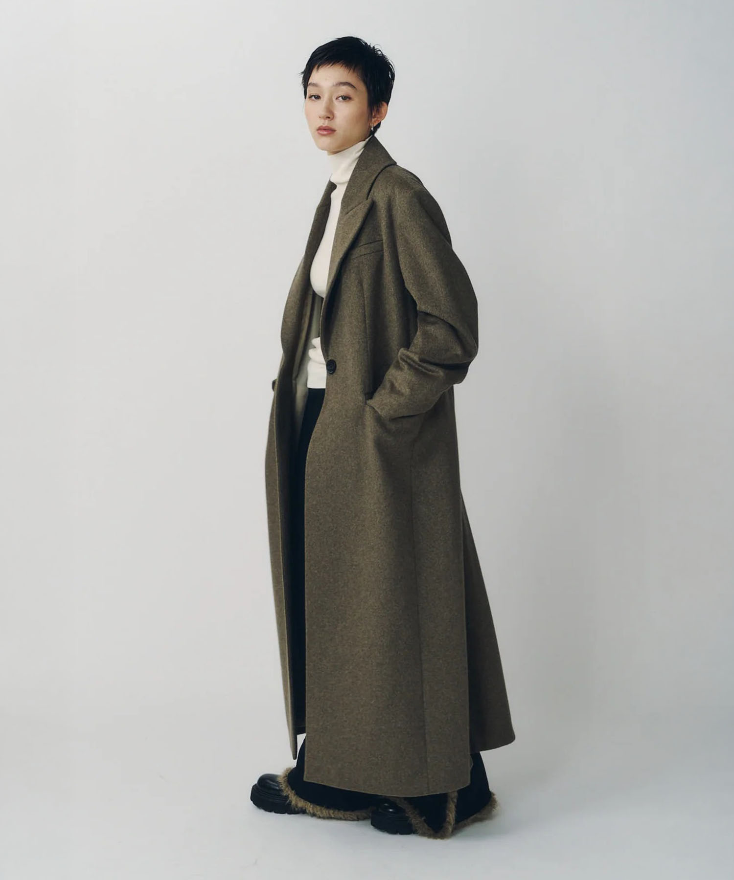 single-breasted long coat/navy Knuth Marf