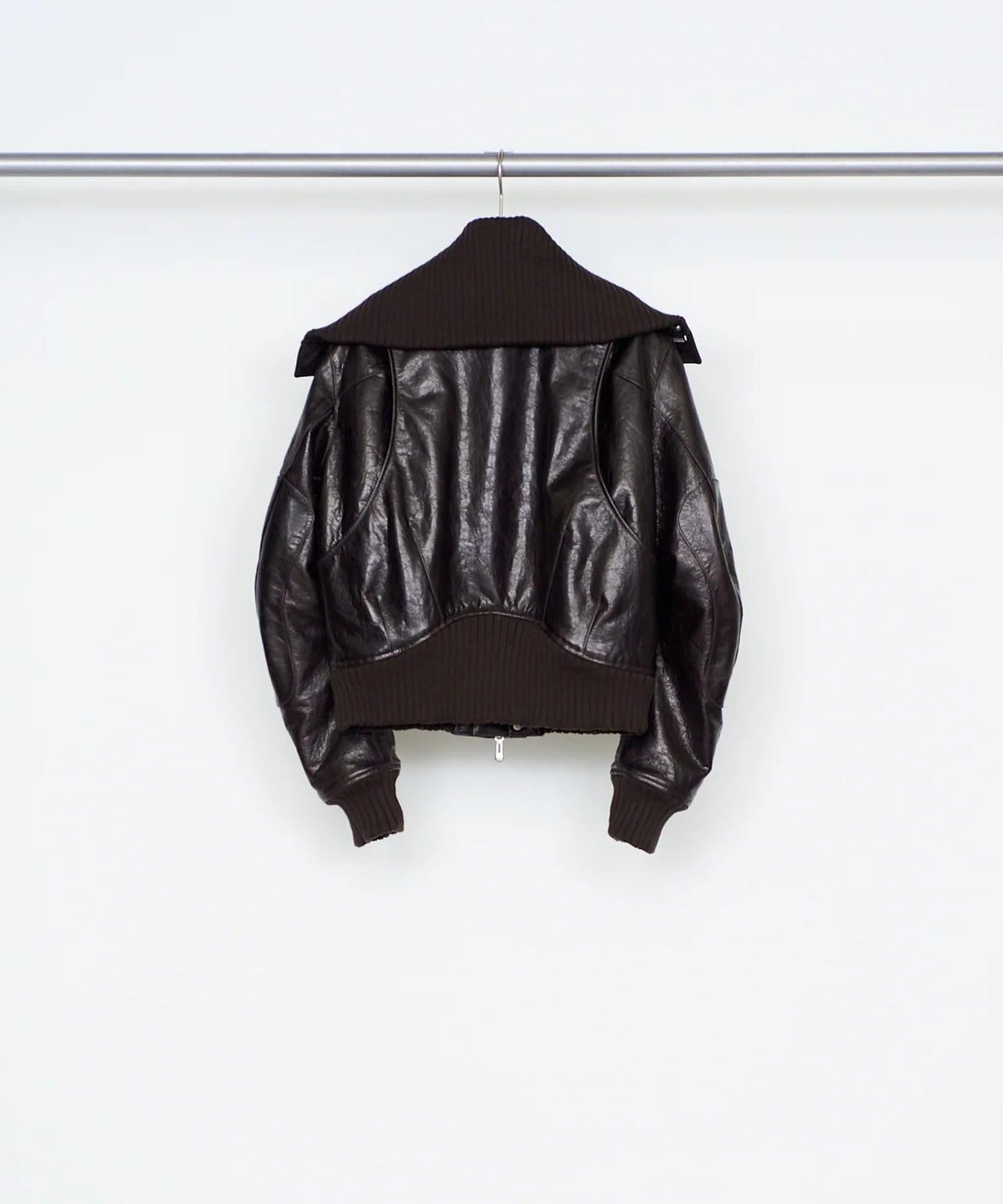 LEATHER PADDED HIGH NECK BOMBER JACKET NVRFRGT