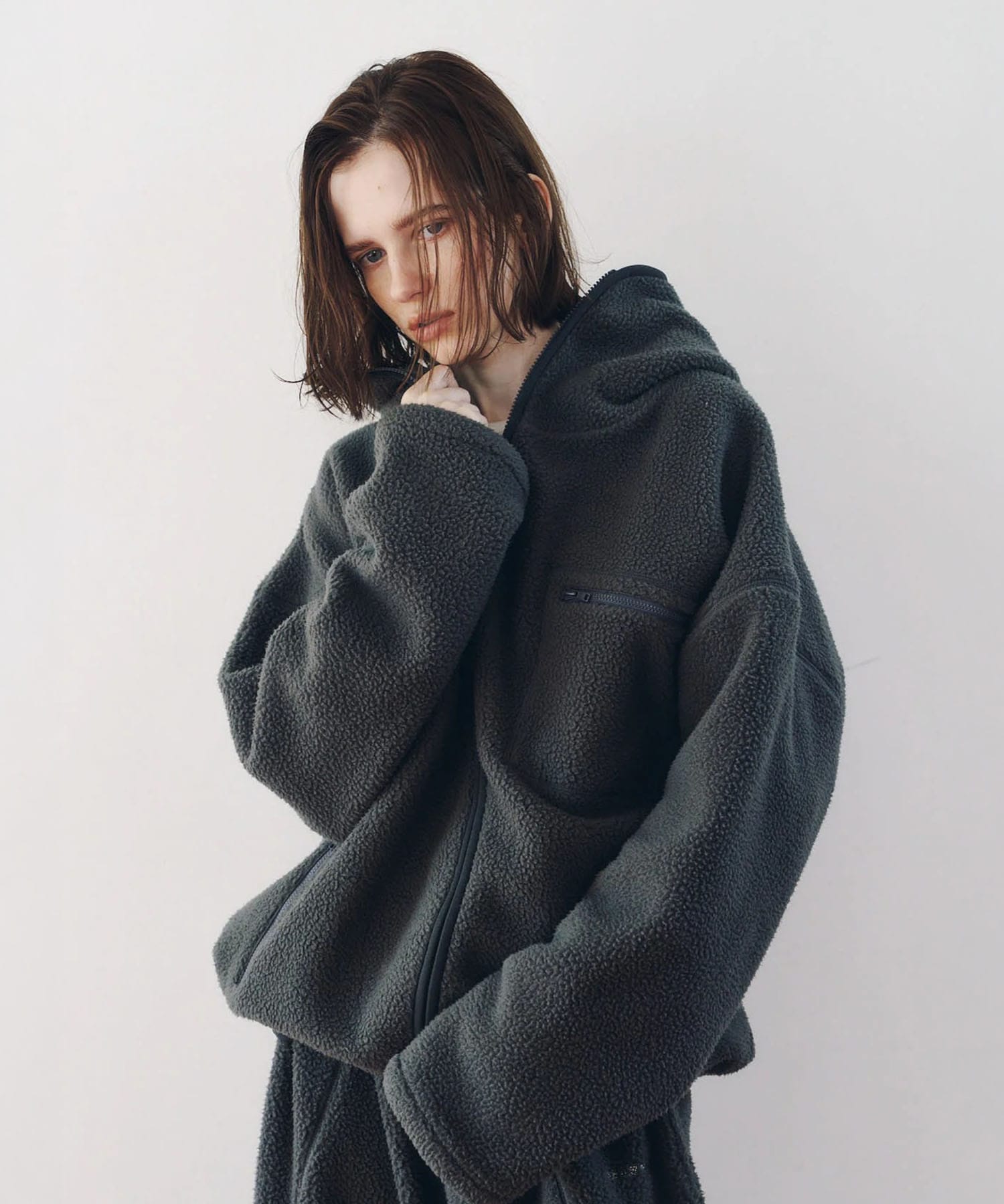 curved zip boa hoodie(unisex) Knuth Marf
