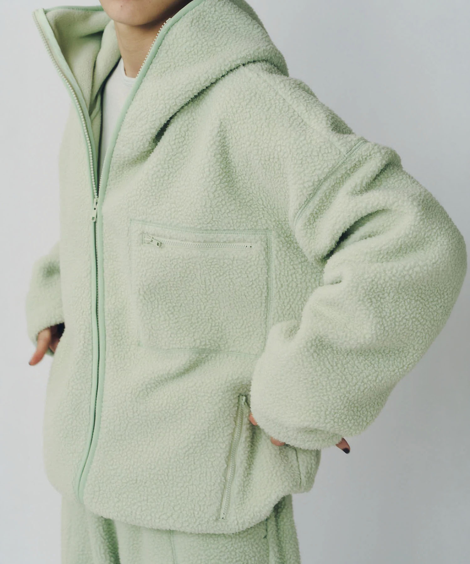 curved zip boa hoodie(unisex) Knuth Marf