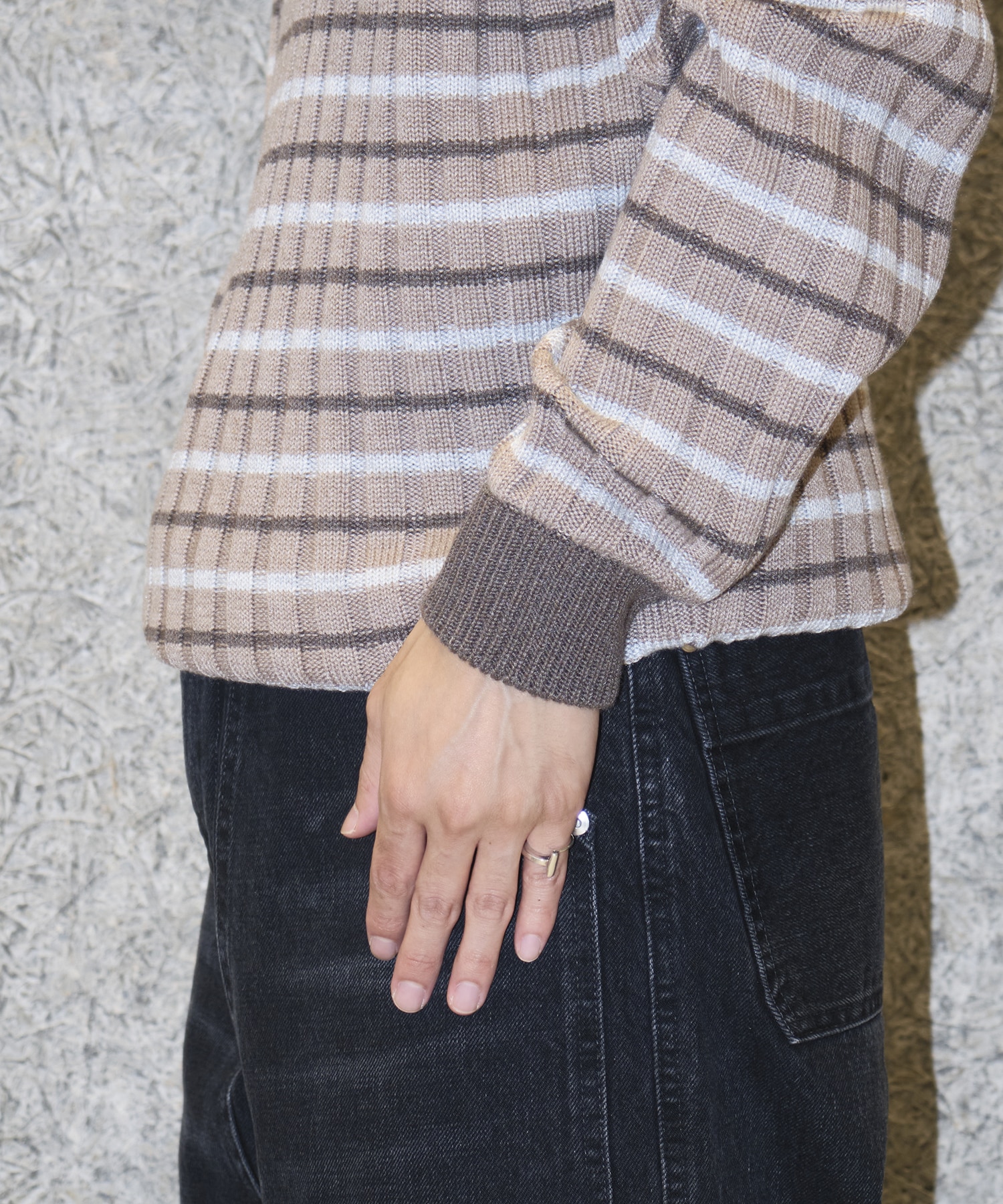 RIBBED KNIT POLO SHIRT RICE NINE TEN