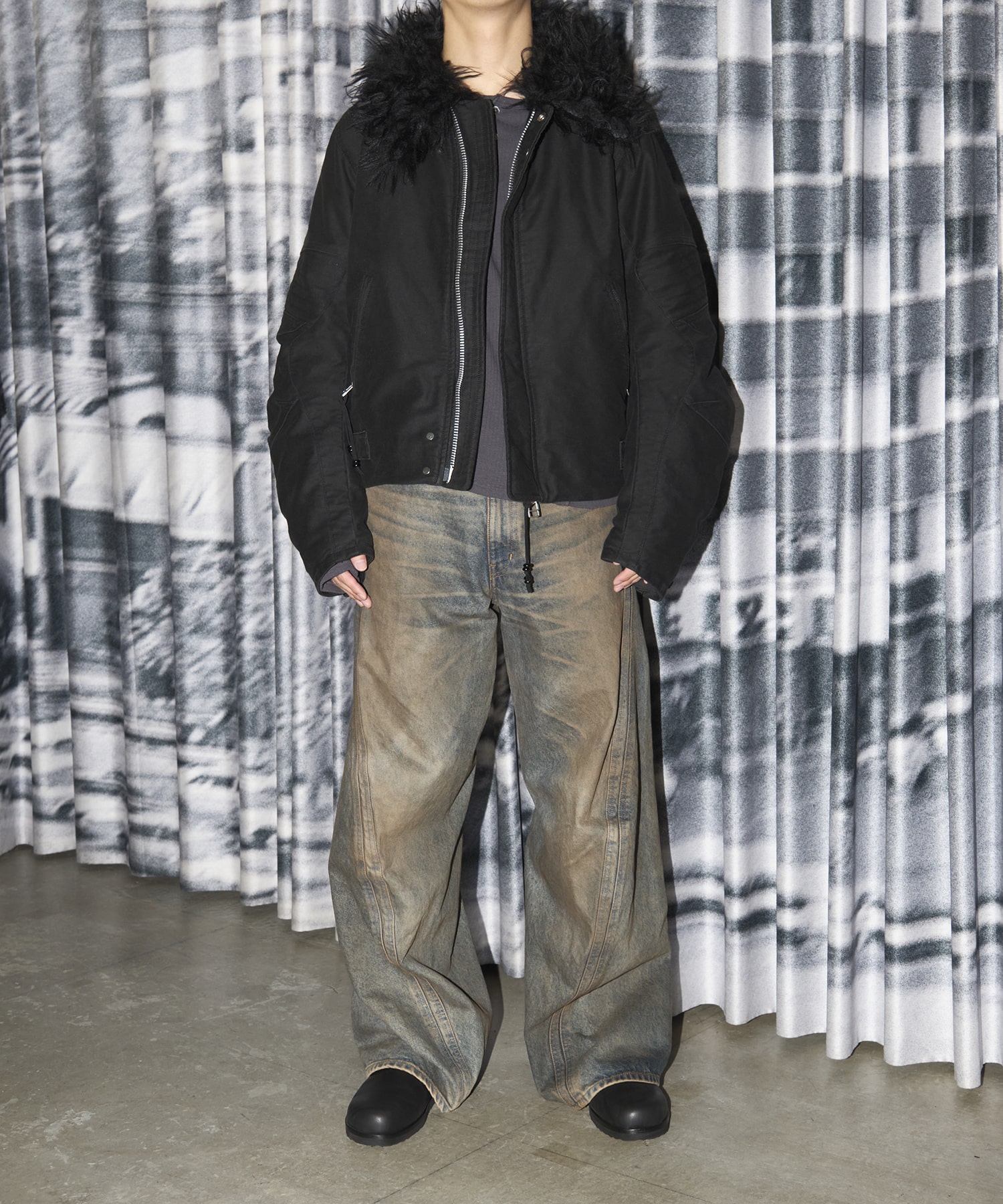 PADDED SHEARING COLLAR BIKER JACKET NVRFRGT