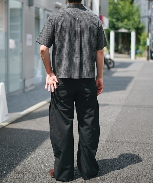 cropped open collar short sleeve shirt check CONZ
