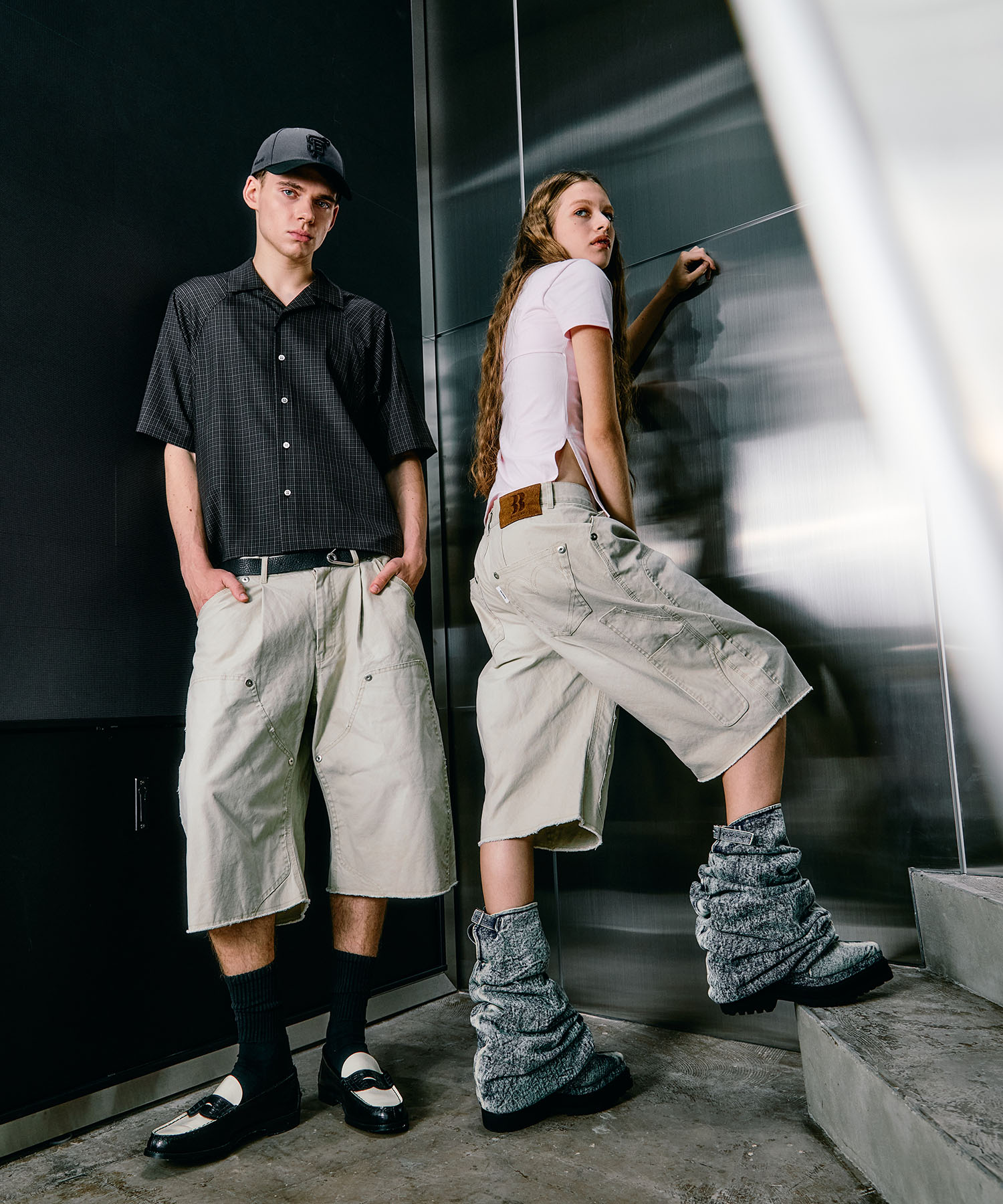 BASICKS×duck double knee curved leg shorts CONZ