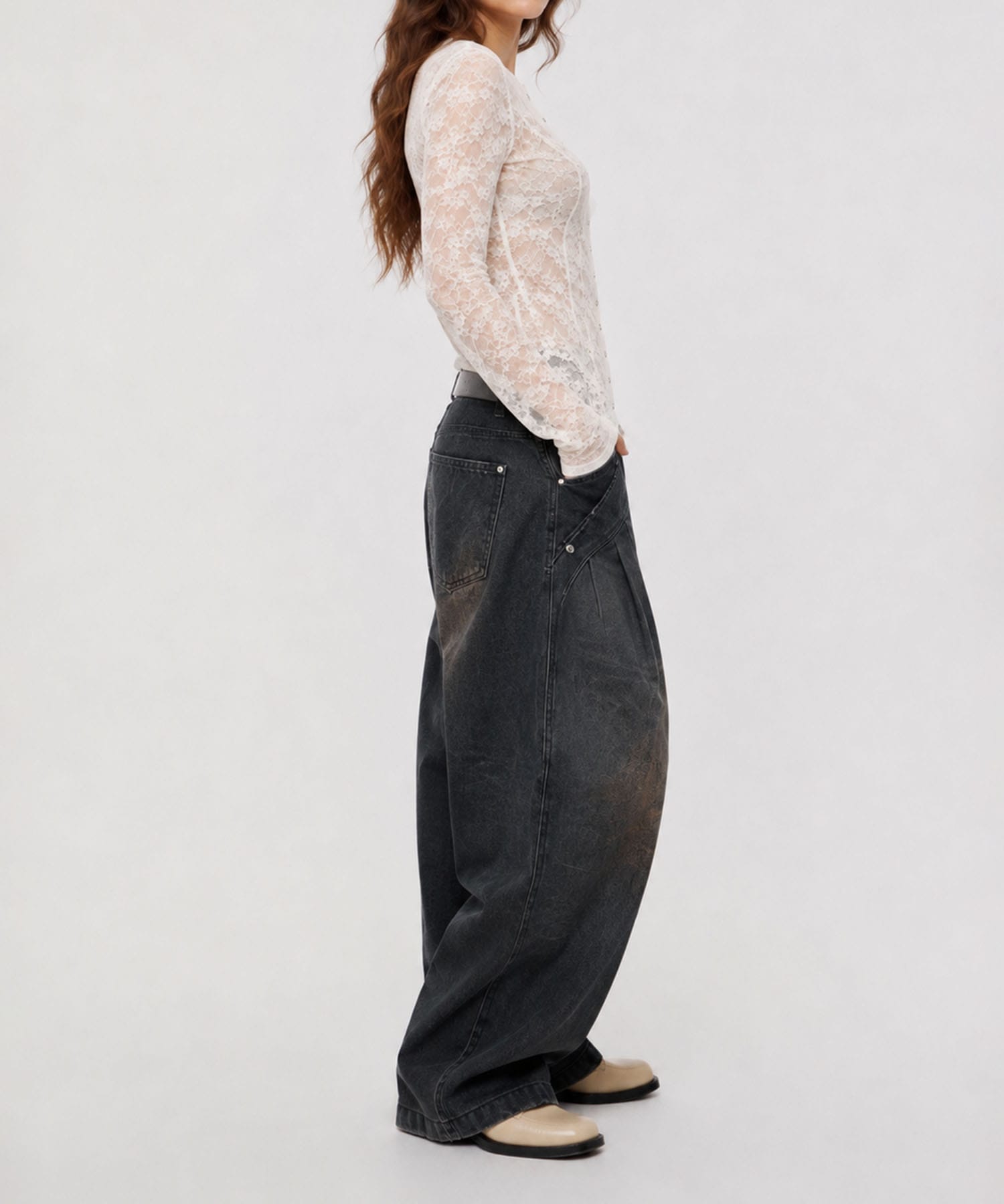 over dye curved denim CONZ