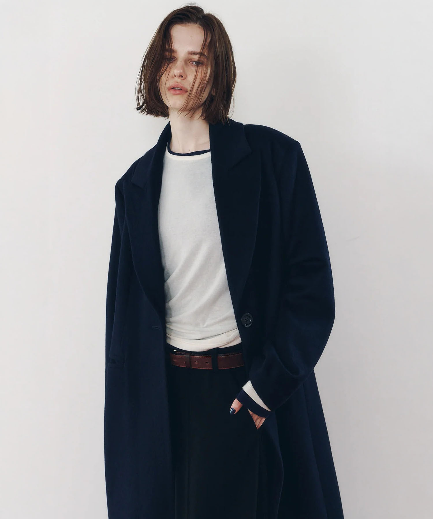 single-breasted long coat/navy Knuth Marf