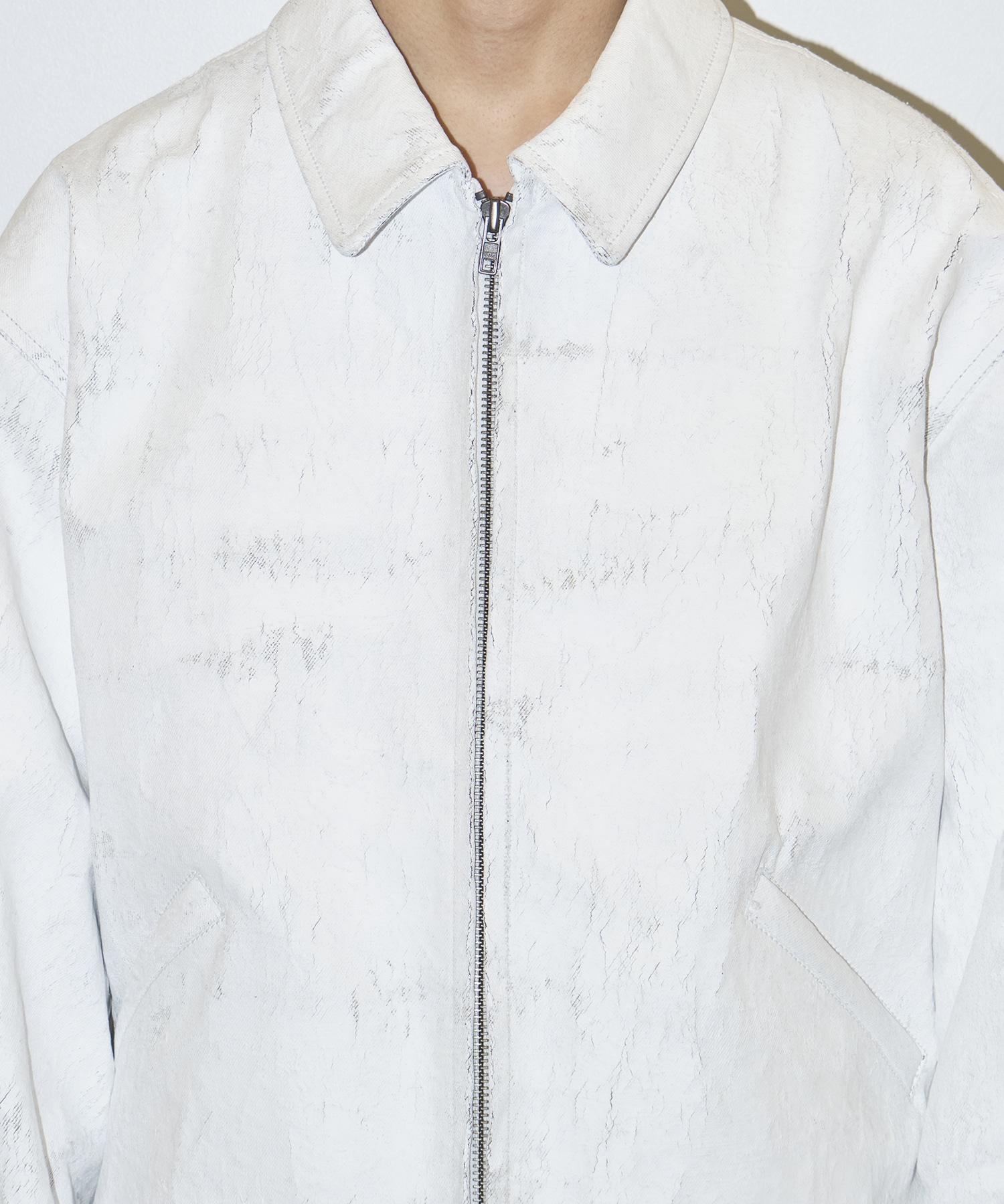 COTTON White Painted Zip Blouson Nomat
