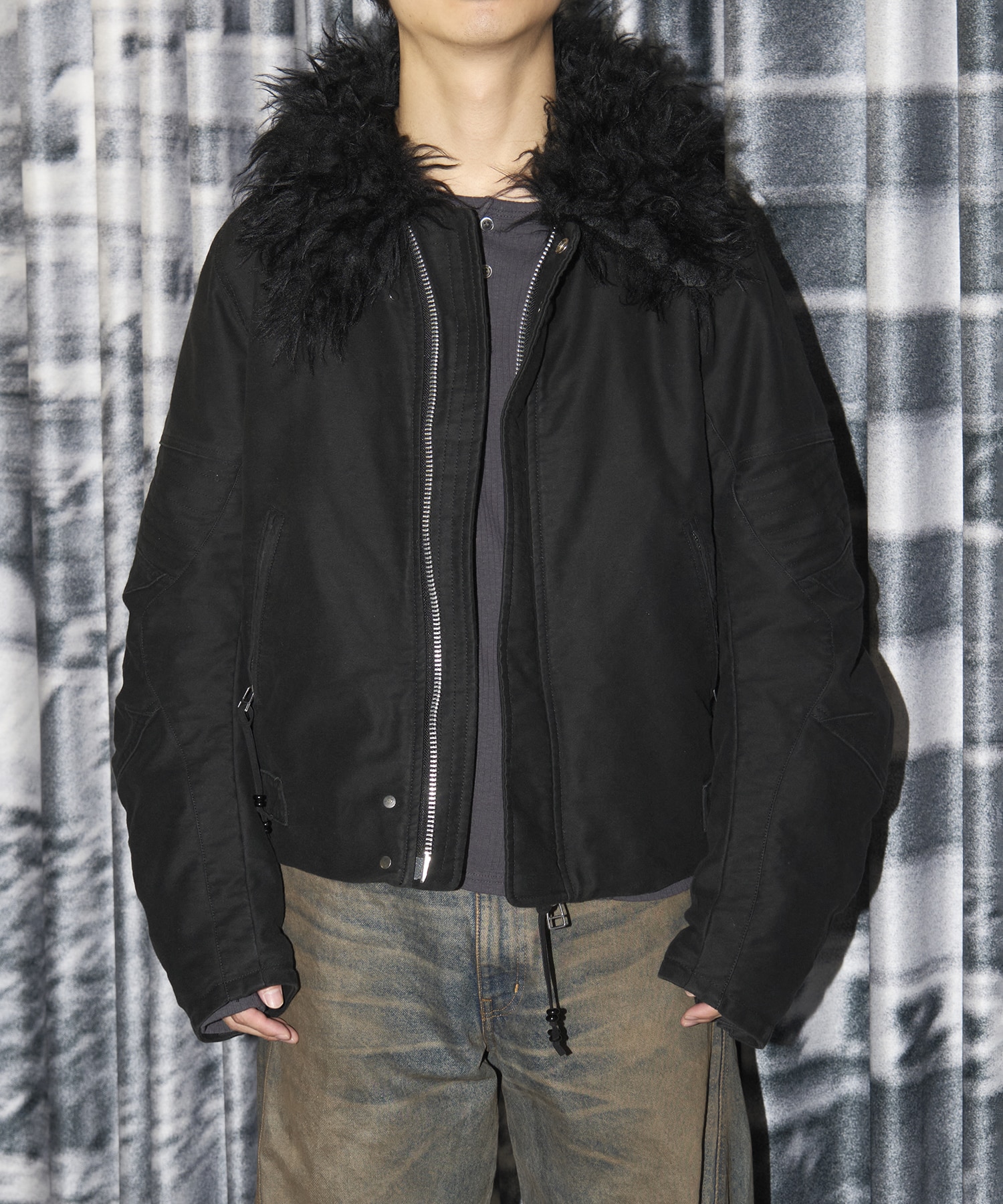 PADDED SHEARING COLLAR BIKER JACKET NVRFRGT