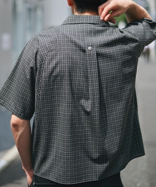 cropped open collar short sleeve shirt check CONZ