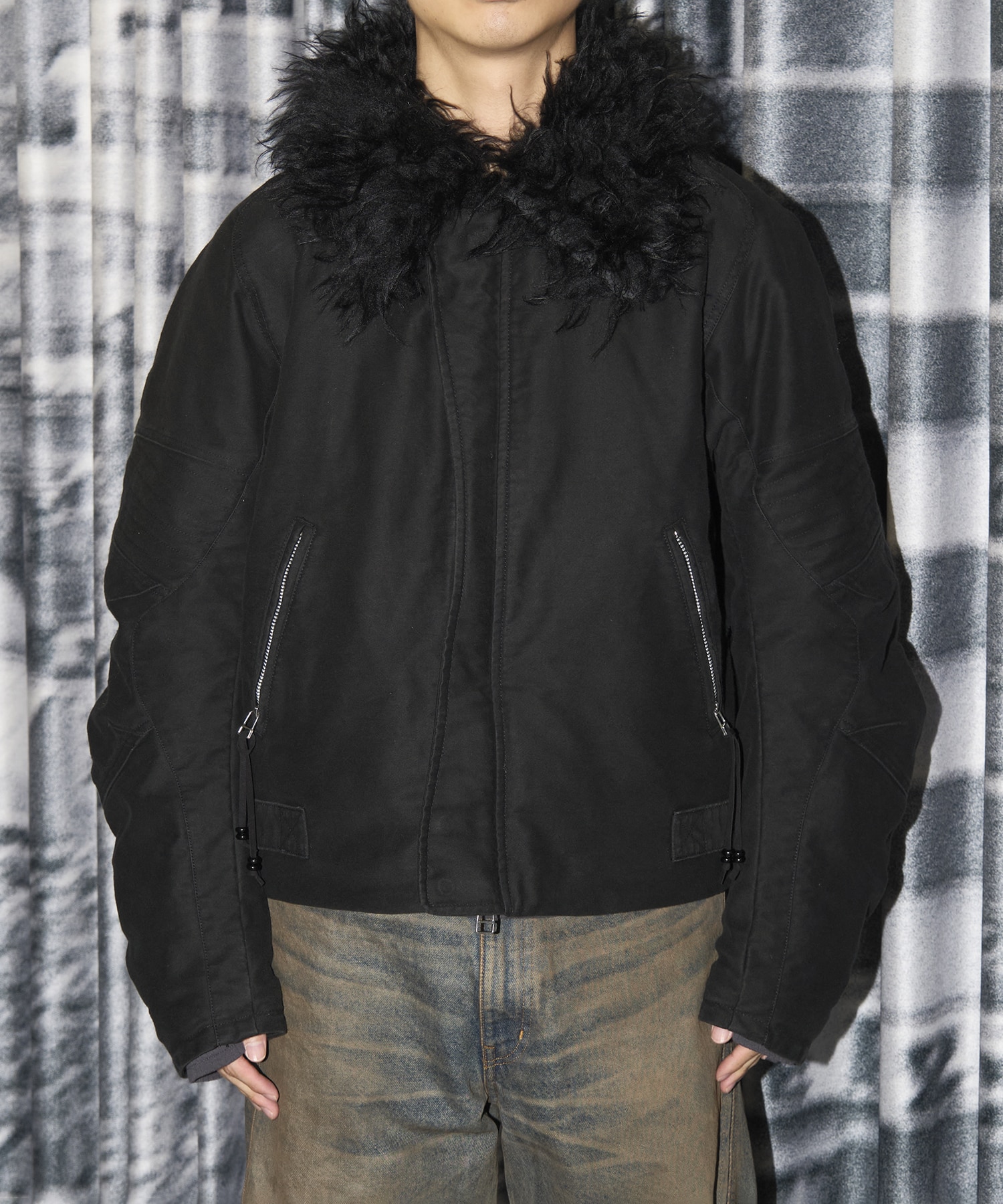 PADDED SHEARING COLLAR BIKER JACKET NVRFRGT