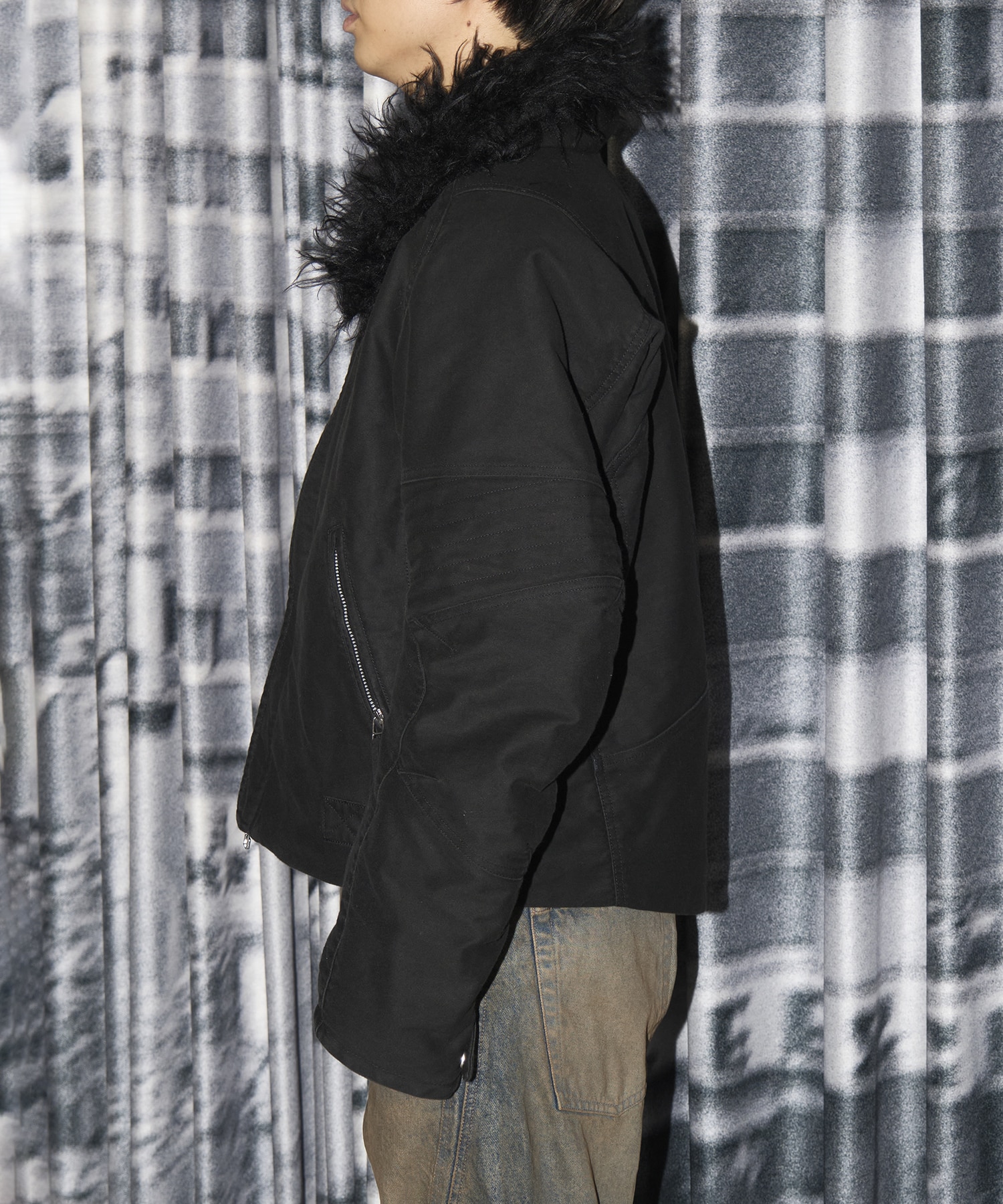 PADDED SHEARING COLLAR BIKER JACKET NVRFRGT