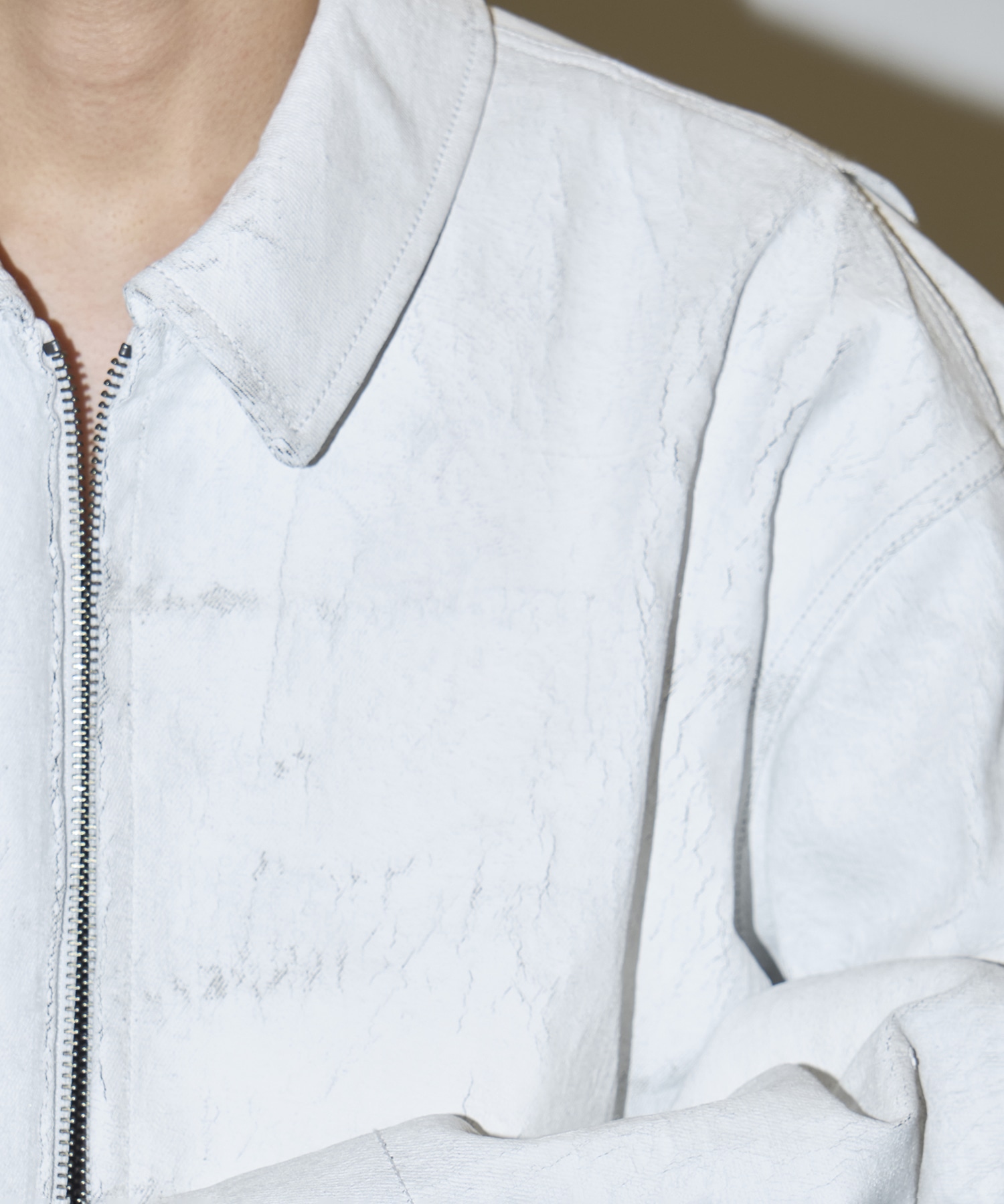 COTTON White Painted Zip Blouson Nomat