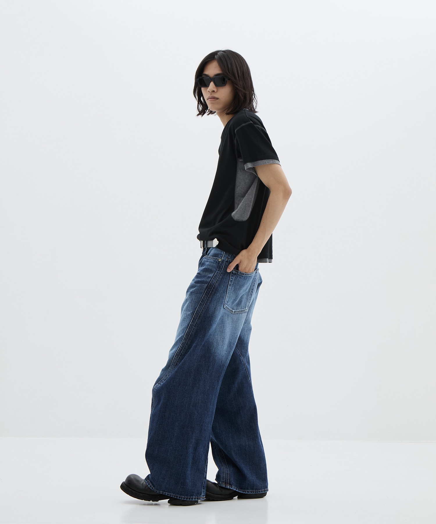 別注 3D TWISTED WIDE LEG FADED JEANS(1 BLUE): NVRFRGT: MENS