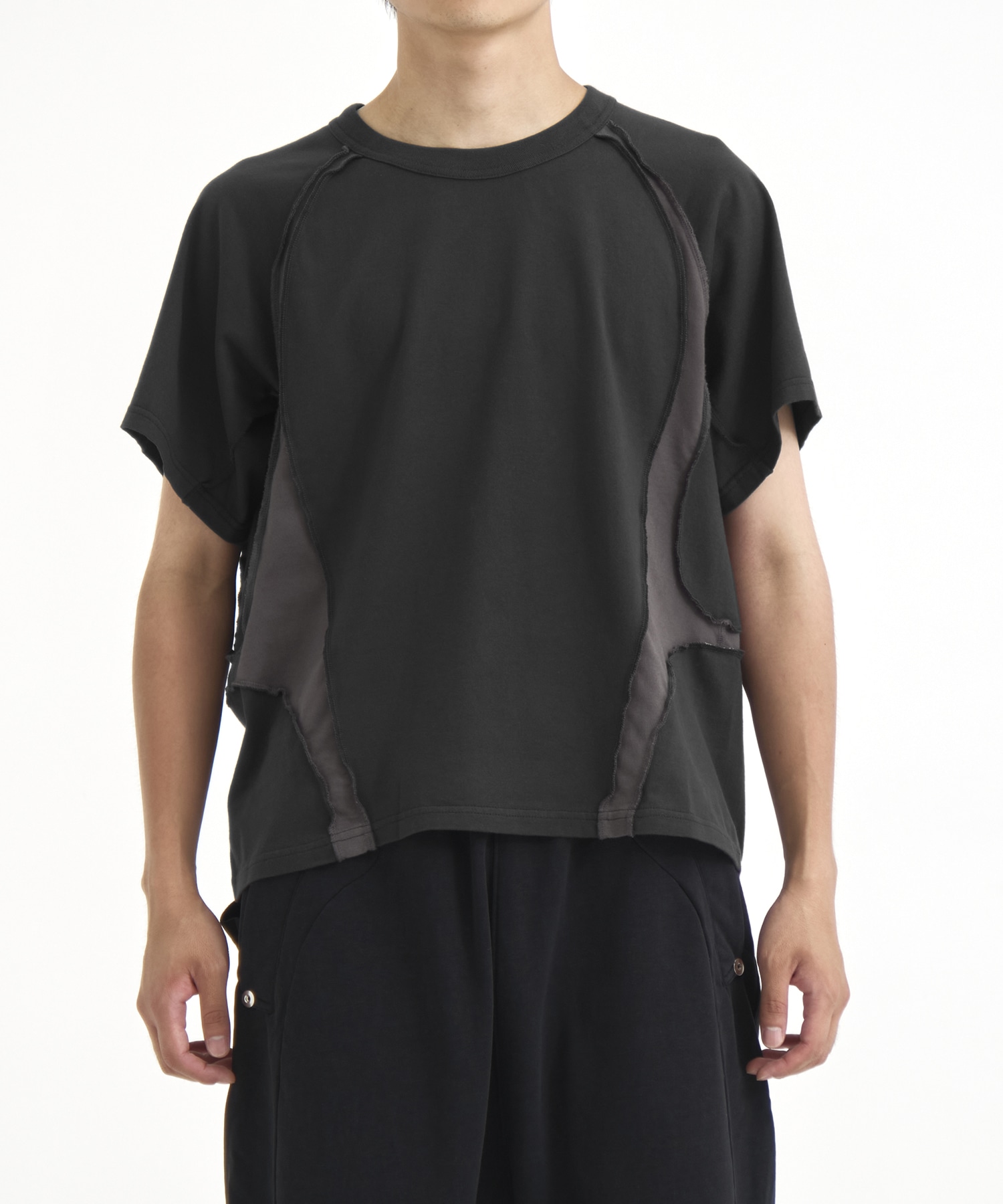 別注 PANELED HALF SLEEVE T-SHIRT NVRFRGT