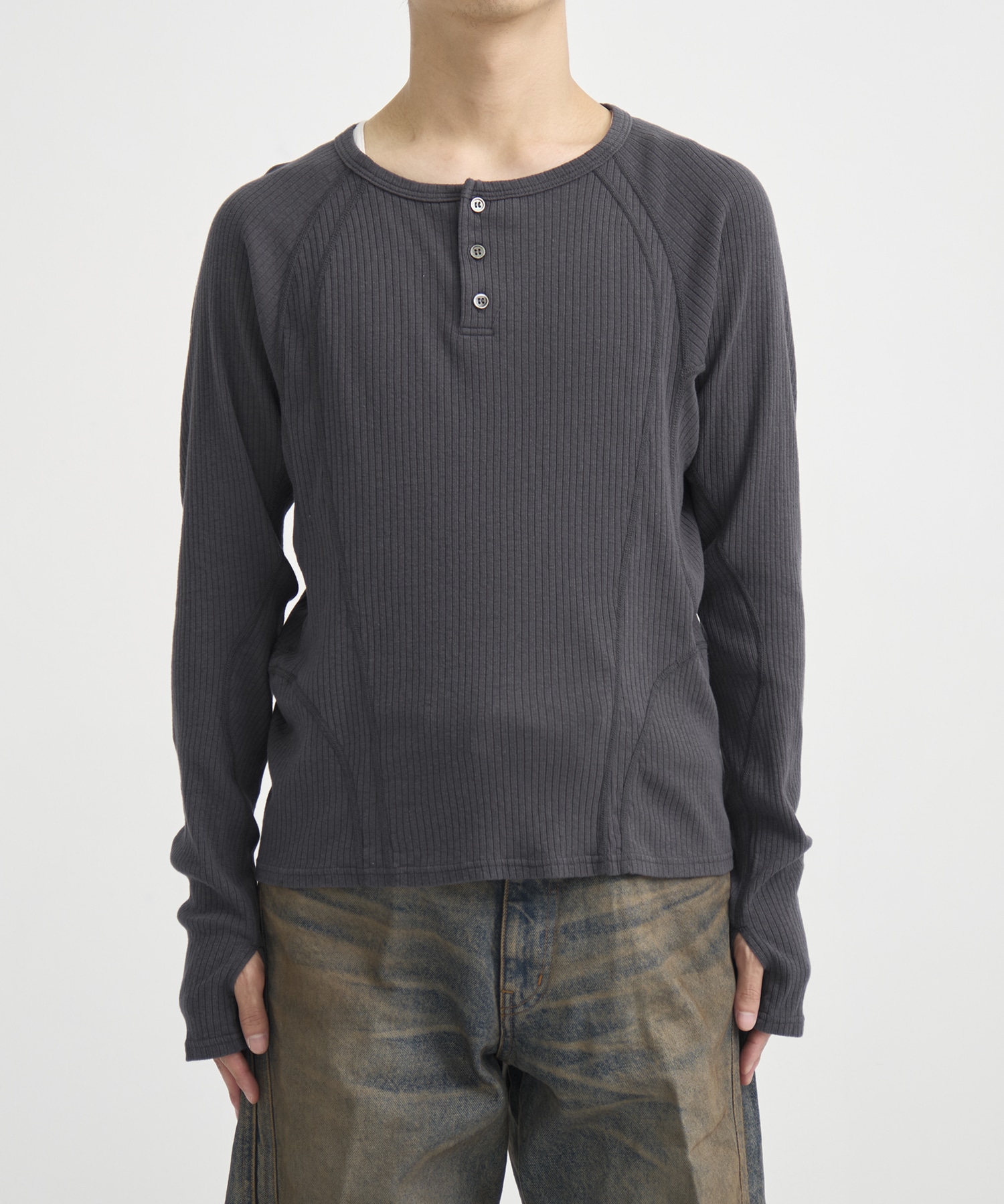 別注 HENLEY PANELED SWEATER NVRFRGT