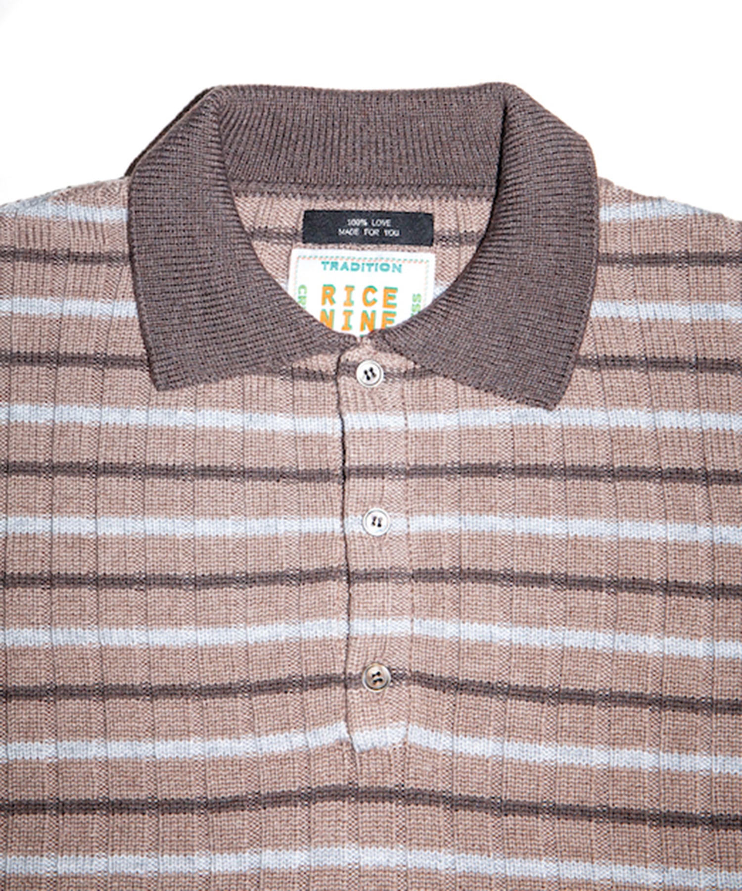 RIBBED KNIT POLO SHIRT RICE NINE TEN
