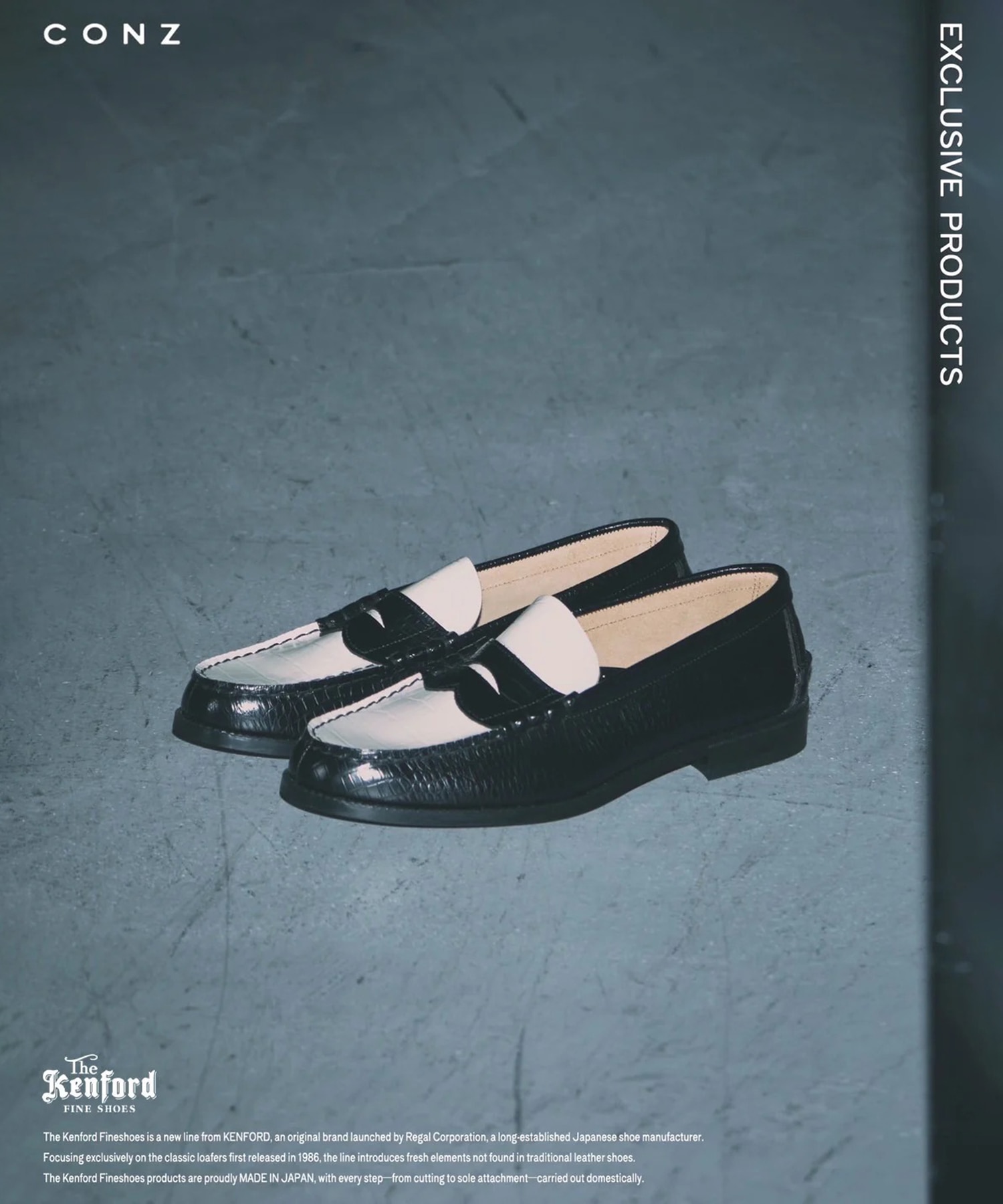 別注 EMBOSSED LOAFERS BLACK WHITE CROCODILE COMBI The Kenford FINESHOES