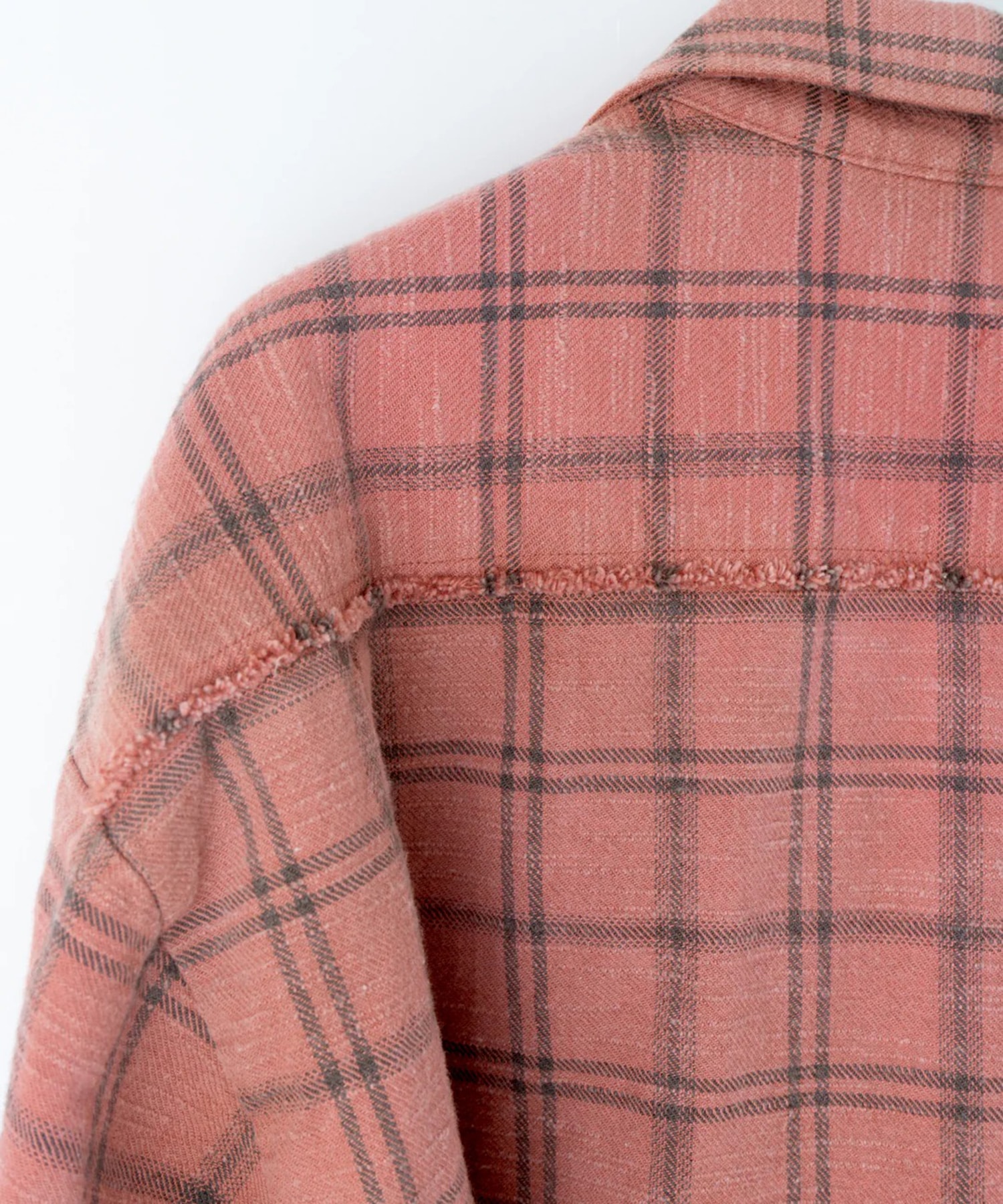 COTTON FLANNEL PLAID OPEN COLLAR SHIRT : DISTRESSED Name.
