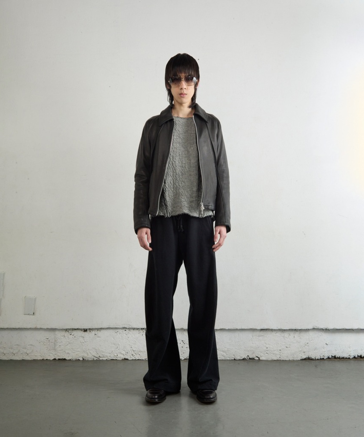 LEATHER PANELED ZIP UP JACKET NVRFRGT