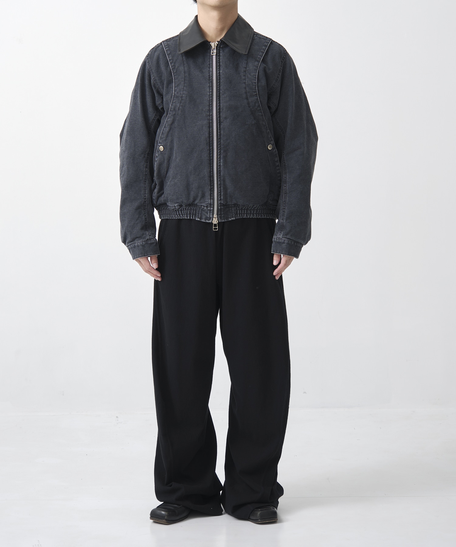 別注 Leather collar utility jacket NVRFRGT